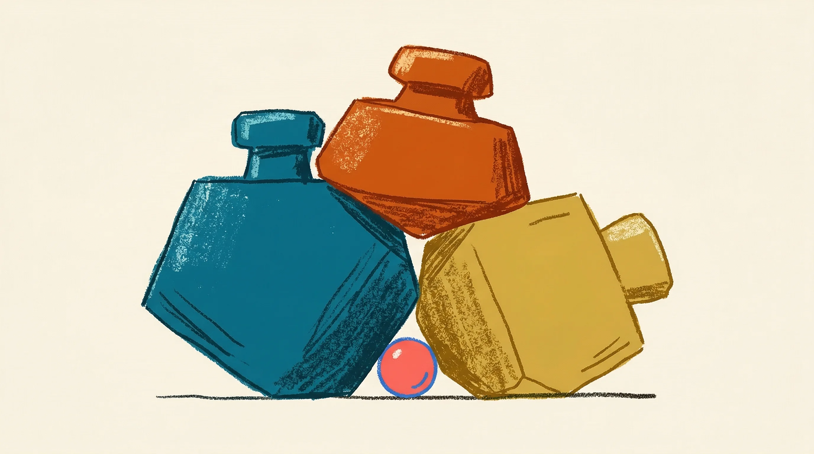Digital illustration for article section "Why Now? Three Pressures That Won't Relent" in "AI Agents Come for Chip Design as Visibl Tackles Coordination Crisis" - A minimalist, abstract conceptual illustration of three massive, oversized geometric weights pressin...