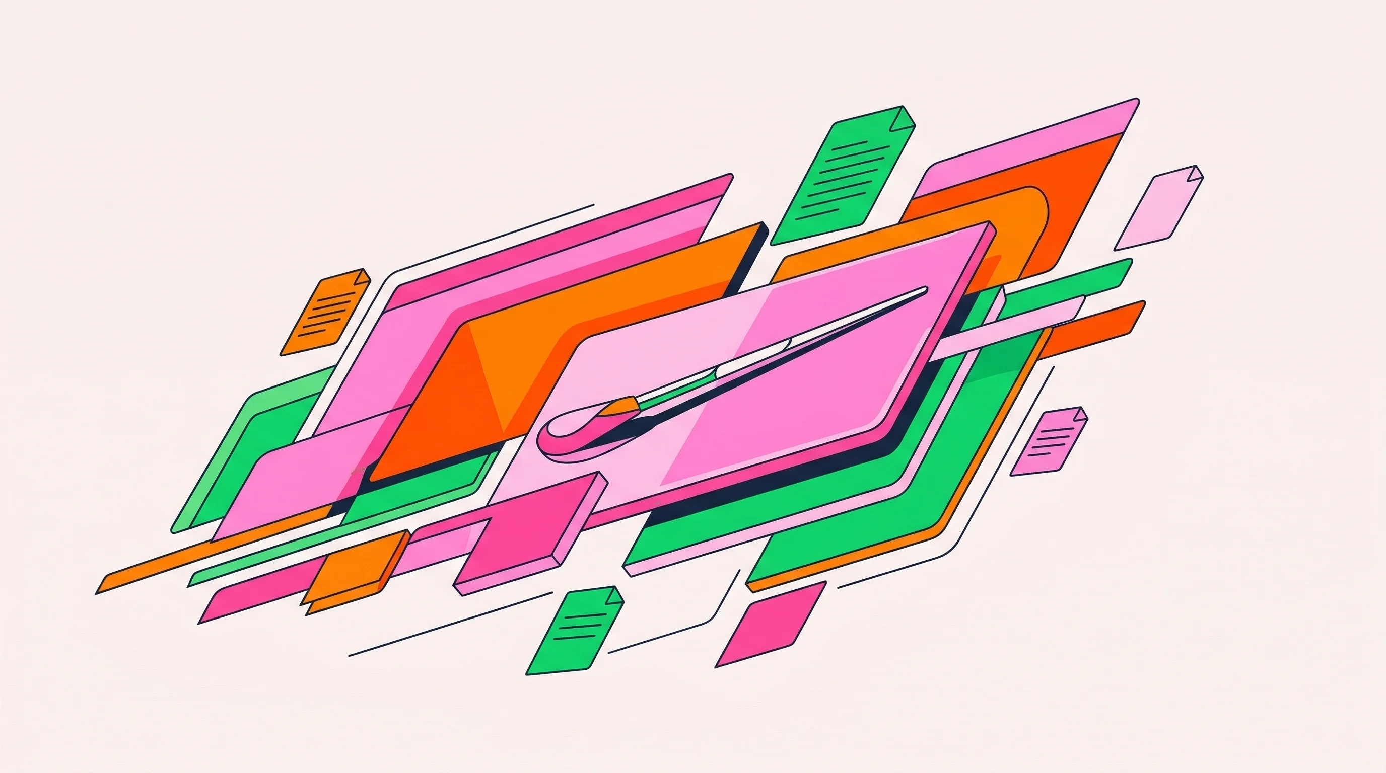 Digital illustration for article section "The Orchestration Layer Nobody Asked For" in "YC's 1Code Launches Control Panel for AI Coding Agents" - A dynamic, abstract representation of an orchestration layer symbolizing the fast-paced competition ...