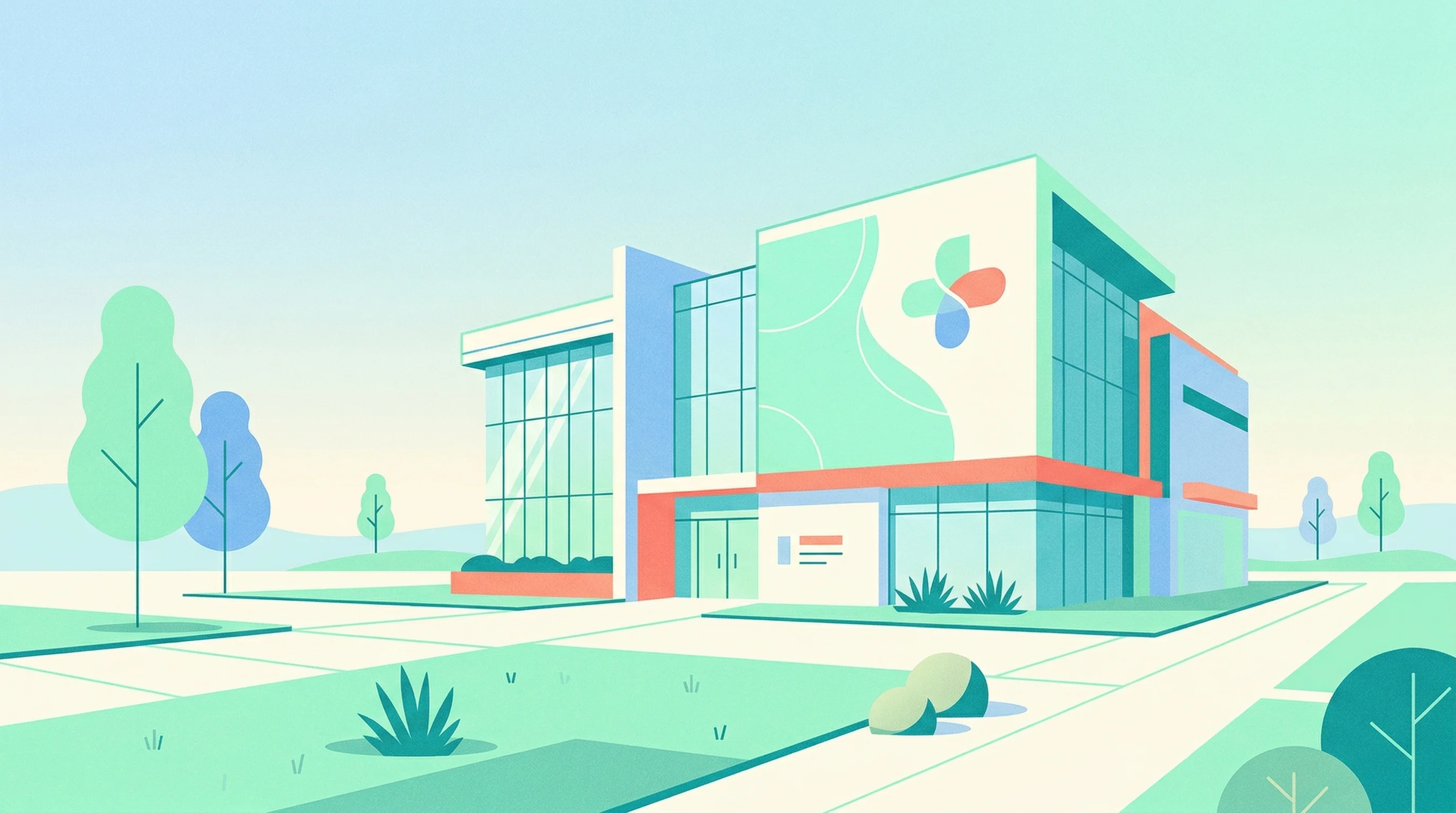 Digital illustration for article section "The Visakhapatnam Gambit" in "Pulse Raises $4M to Build India's First Medtech OEM Platform" - A clean, minimalist flat vector illustration of a modern medical R&D and manufacturing facility, con...