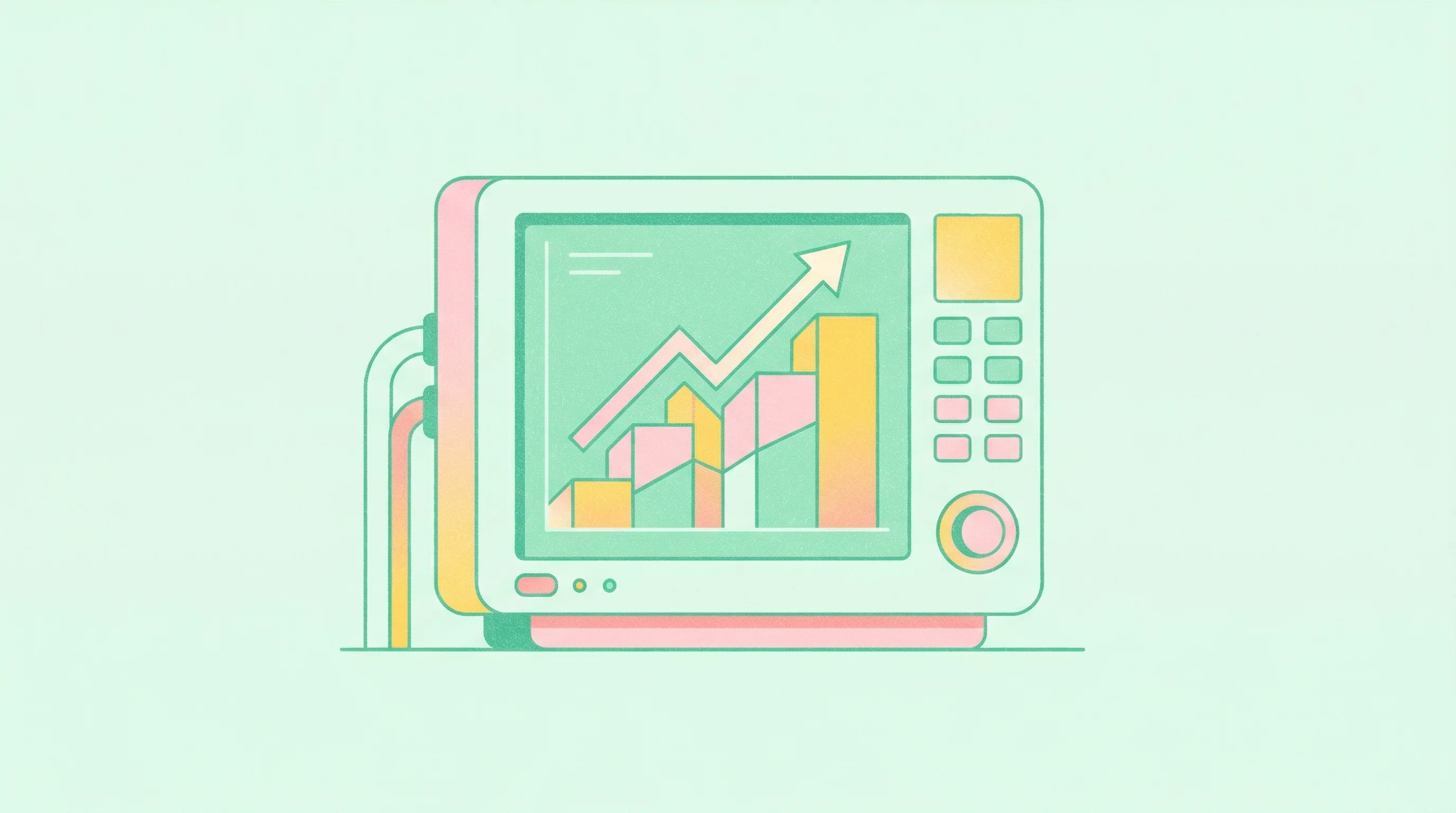 Digital illustration for article section "What Success Looks Like" in "Pulse Raises $4M to Build India's First Medtech OEM Platform" - A clean, minimal conceptual illustration of a stylized medical critical care monitor featuring an up...