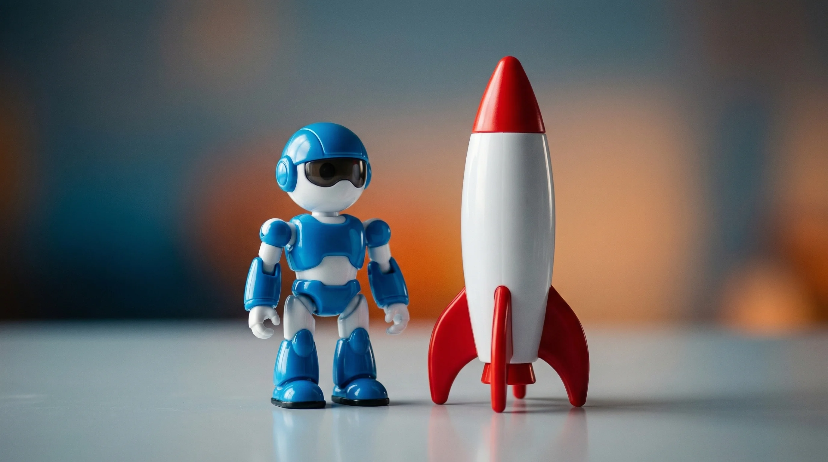 Digital illustration for article section "Built by People Who've Been There" in "Deeptrace Raises $5M to Build AI Agents That Resolve Production Alerts" - A clean, minimalist macro photography shot featuring a stylized miniature plastic humanoid robot sta...