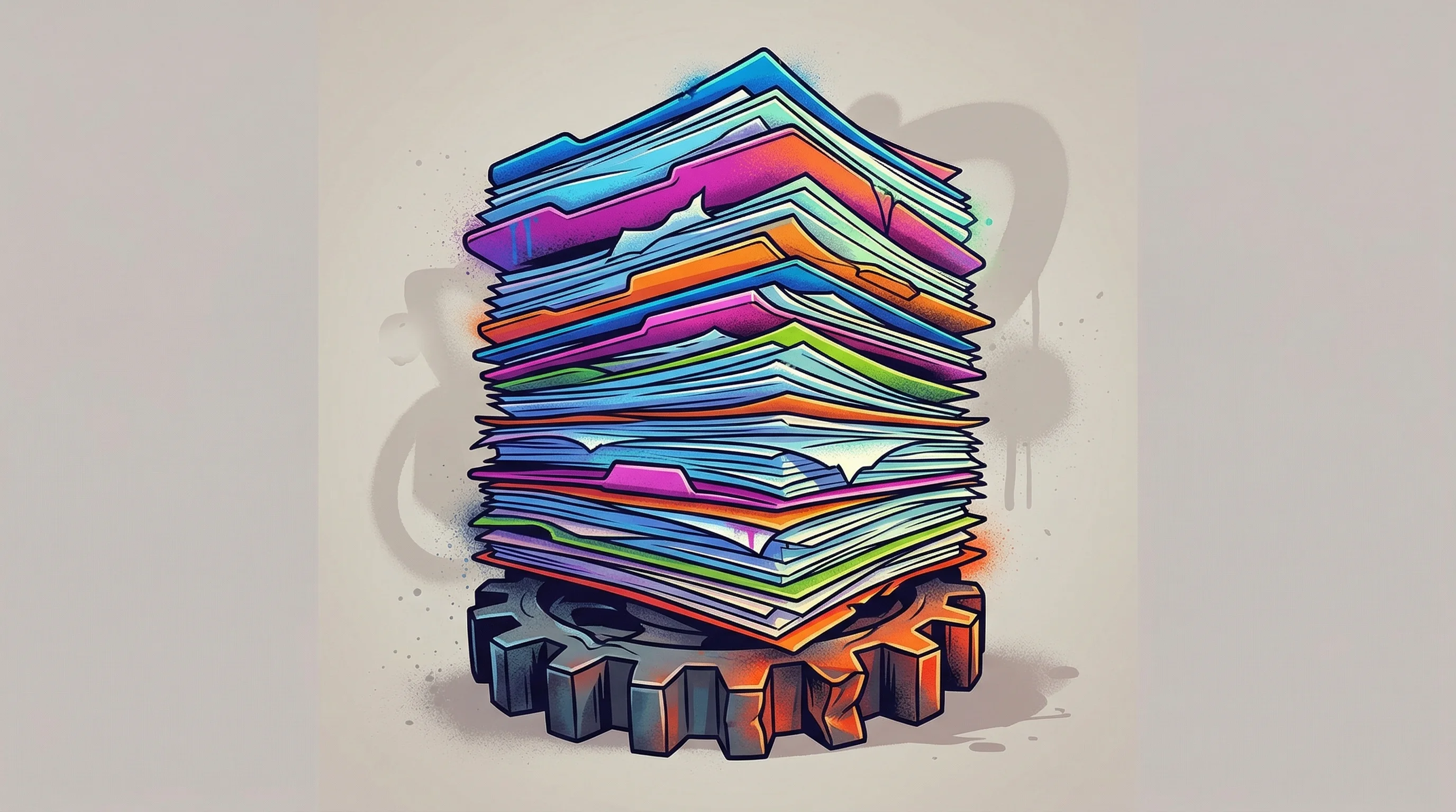 Digital illustration for article section "The Target: Legacy-Heavy Workflows That Break RPA" in "YC-Backed RamAIn Launches AI Agents 10x Faster Than OpenAI, Anthropic" - A clean, minimal composition featuring a single, towering, precarious stack of oversized logistics d...