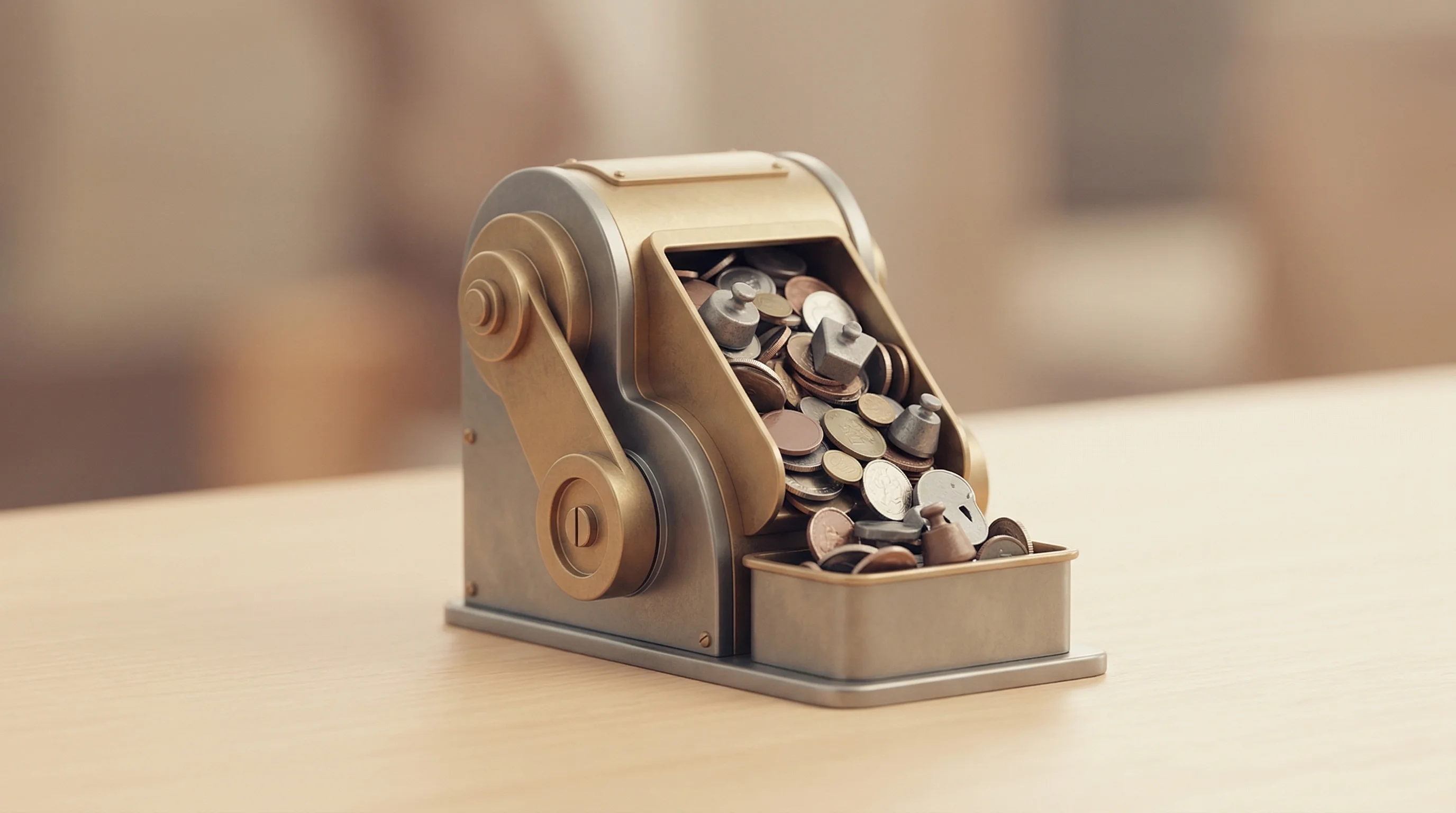 Digital illustration for article section "What the Numbers Didn't Say" in "Lance's $8M Freelancer Banking Bet Ends in Shutdown: A Post-Mortem" - A minimalist, conceptual 3D render in a nostalgic retro stop-motion animation style, featuring a sin...