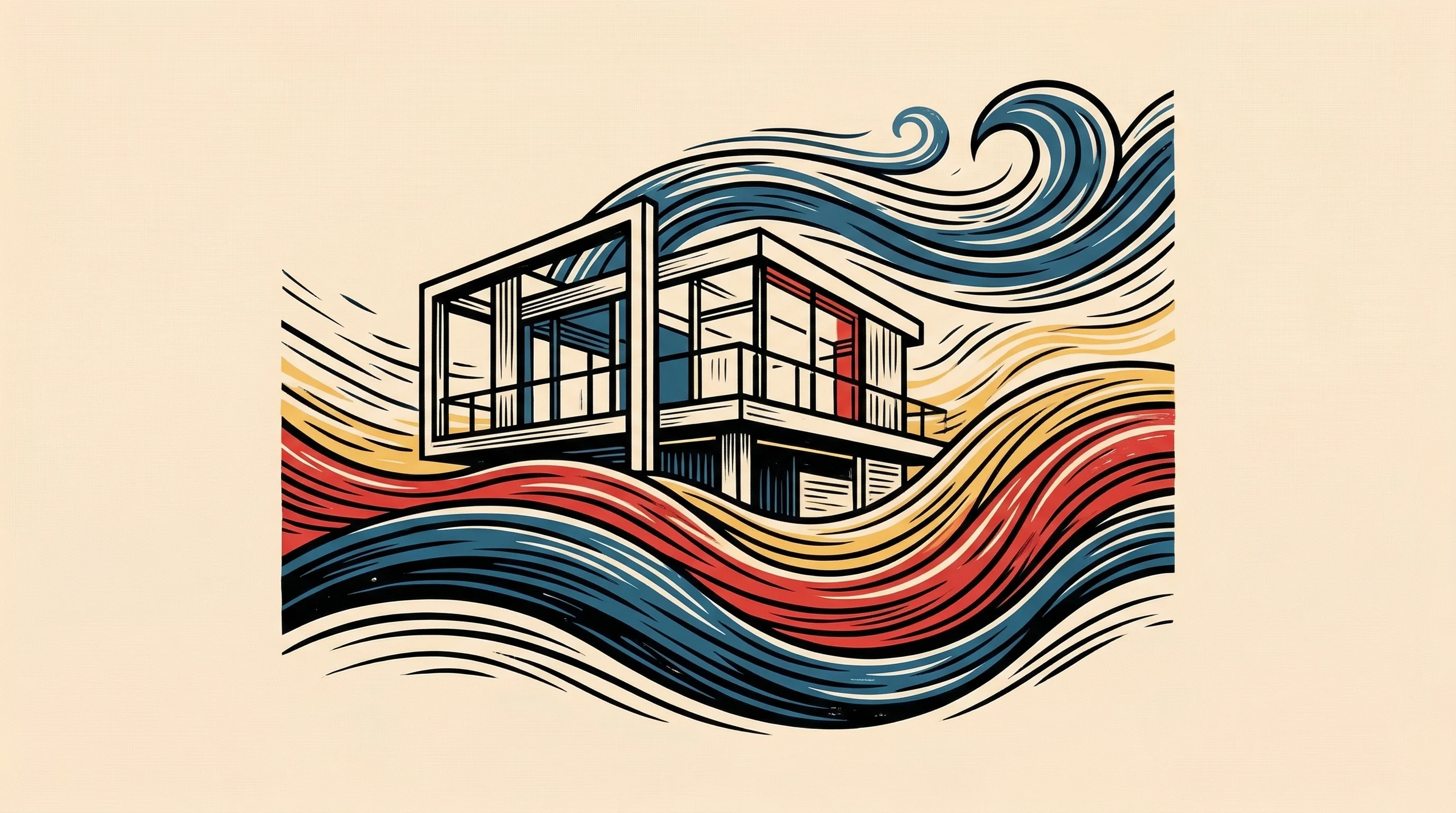 Digital illustration for article section "What Comes After HVAC" in "YC-Backed Inviscid AI Launches Real-Time Physics Engine for Buildings" - An elegant, conceptual illustration of a modern architectural structure interacting with flowing ele...