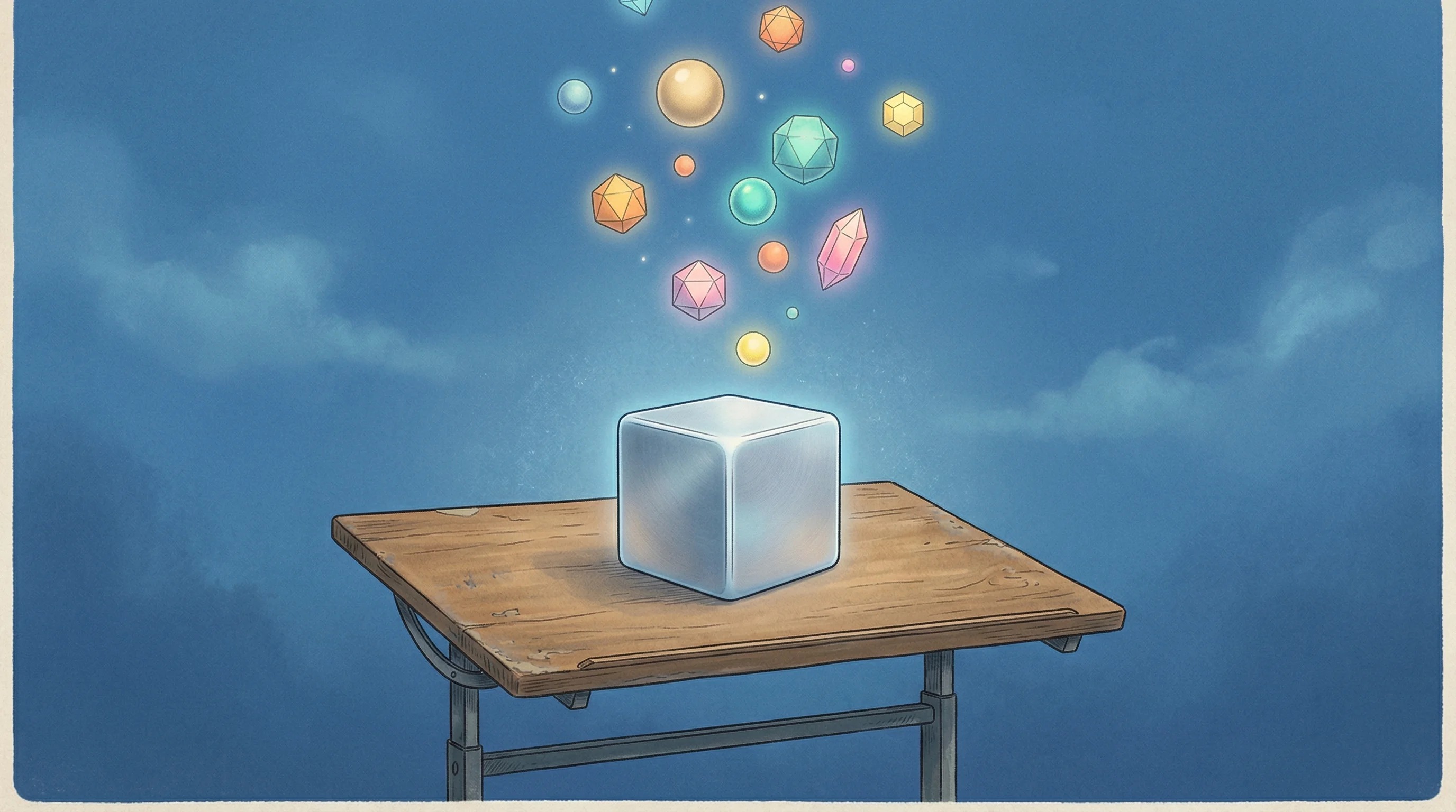Digital illustration for article section "The Target Customer" in "TinyBox: $12K Deep Learning Workstation Challenges Enterprise AI Hardware" - A surreal, nostalgic illustration of a single, sleek, minimalist metal cube resting gracefully on a ...