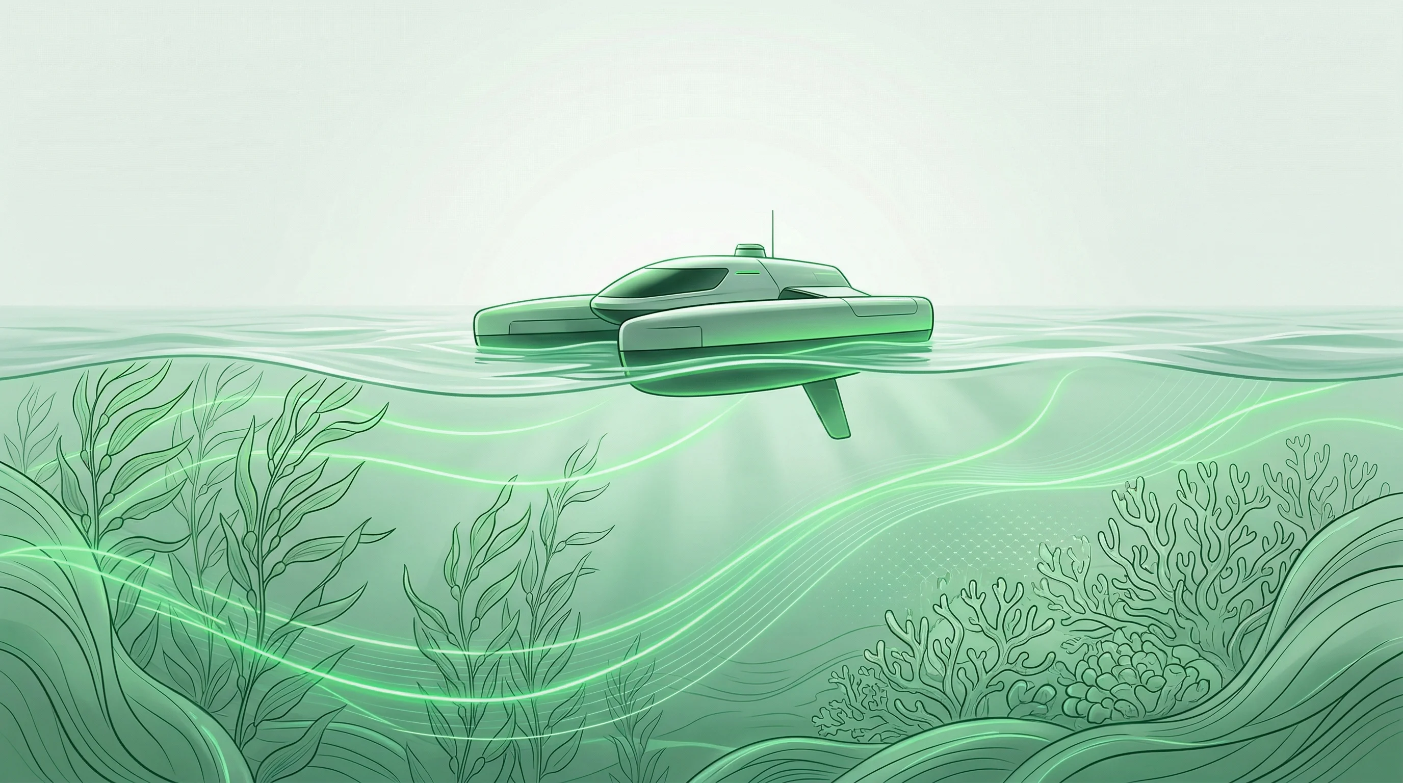 Digital illustration for article section "The Economics Question Remains Unresolved" in "Ocean Tech's Commercial Turn: From Cleanup Trials to $8M Coral Farms" - A sleek, minimalist conceptual image representing the economic balance and commercial scaling of oce...