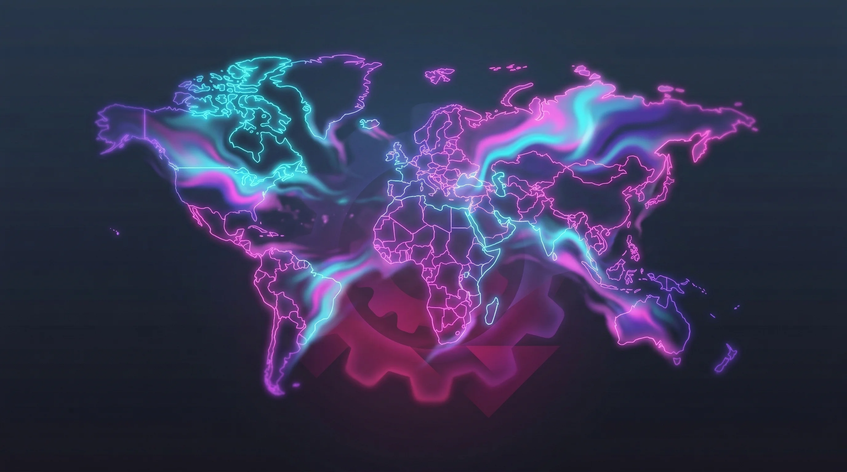 Digital illustration for article section "Growing Pains and Grinding Gears" in "YC's Pax Historia Hits 35K Daily Users with AI-Powered Strategy Game" - A minimalist and conceptual representation of a dissolving geopolitical map, symbolizing system lag ...