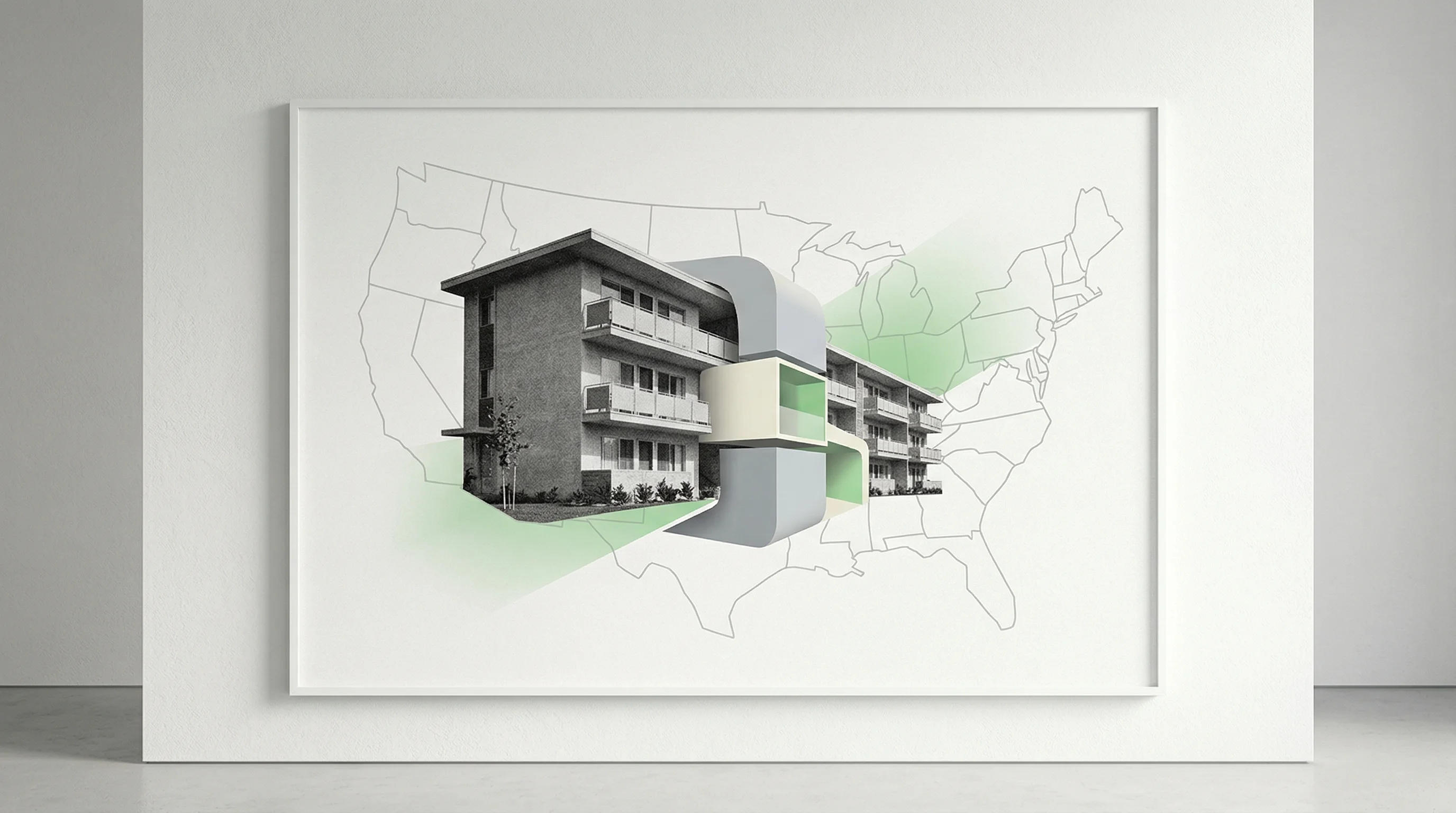 Digital illustration for article section "Where the Money Goes" in "VerbaFlo Raises $7M Seed to Scale AI Leasing Platform Globally" - A clean and minimal surreal digital collage representing business expansion and real estate investme...