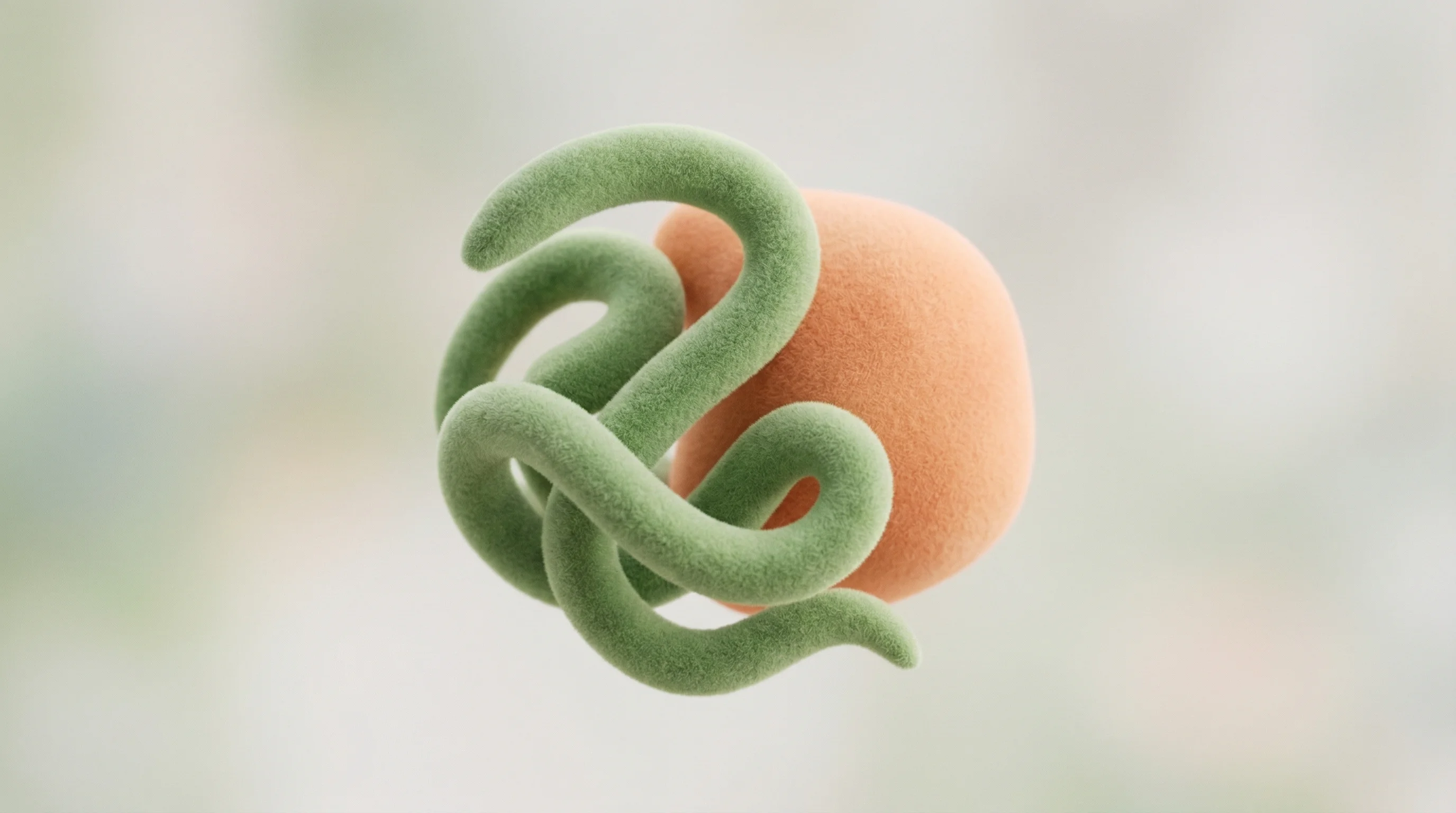 Digital illustration for article section "Evolution's Back Catalog" in "Mining Parasite Evolution for Autoimmune Disease Therapies" - A conceptual, abstract representation of evolutionary immunology featuring an elegant, softly coiled...