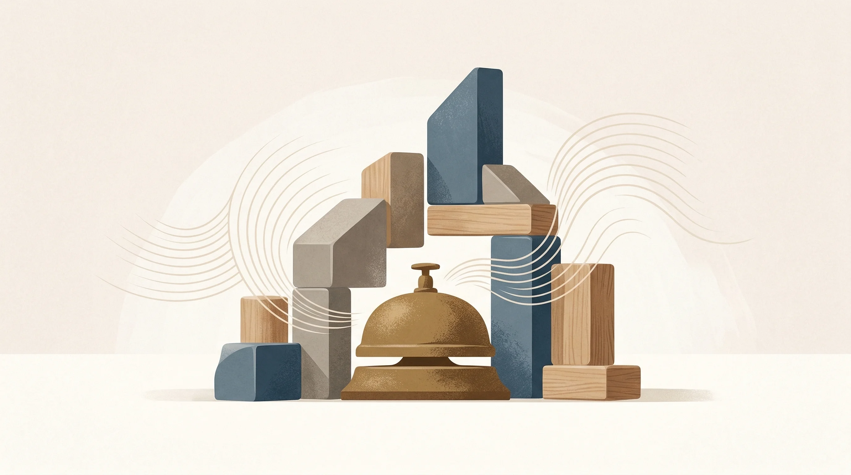 Digital illustration for article section "A Market That Moves Fast Now" in "YC-Backed Lance Brings AI Agents to 50+ Hotels Across Major Chains" - A conceptual and minimalist illustration representing a fast-moving, rapidly expanding hotel industr...