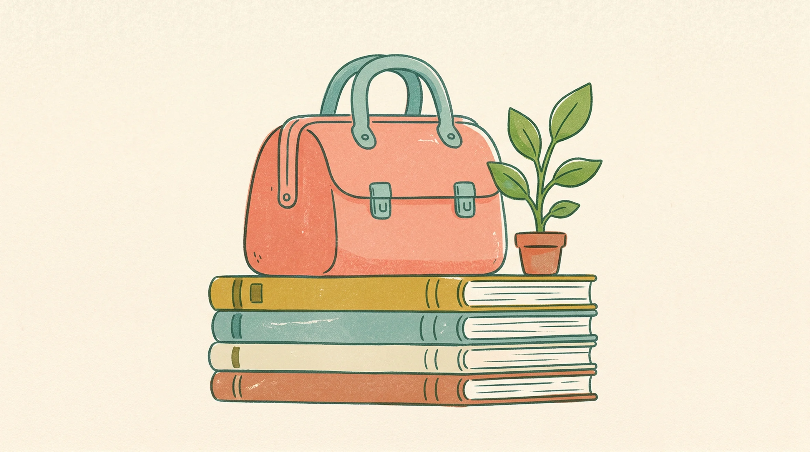 Digital illustration for article section "The Investor Angle" in "Rex Expands Vet Chain Across Germany After Seed Extension" - A cozy indie illustration of a classic, rounded medical bag resting on a neat, orderly stack of inve...