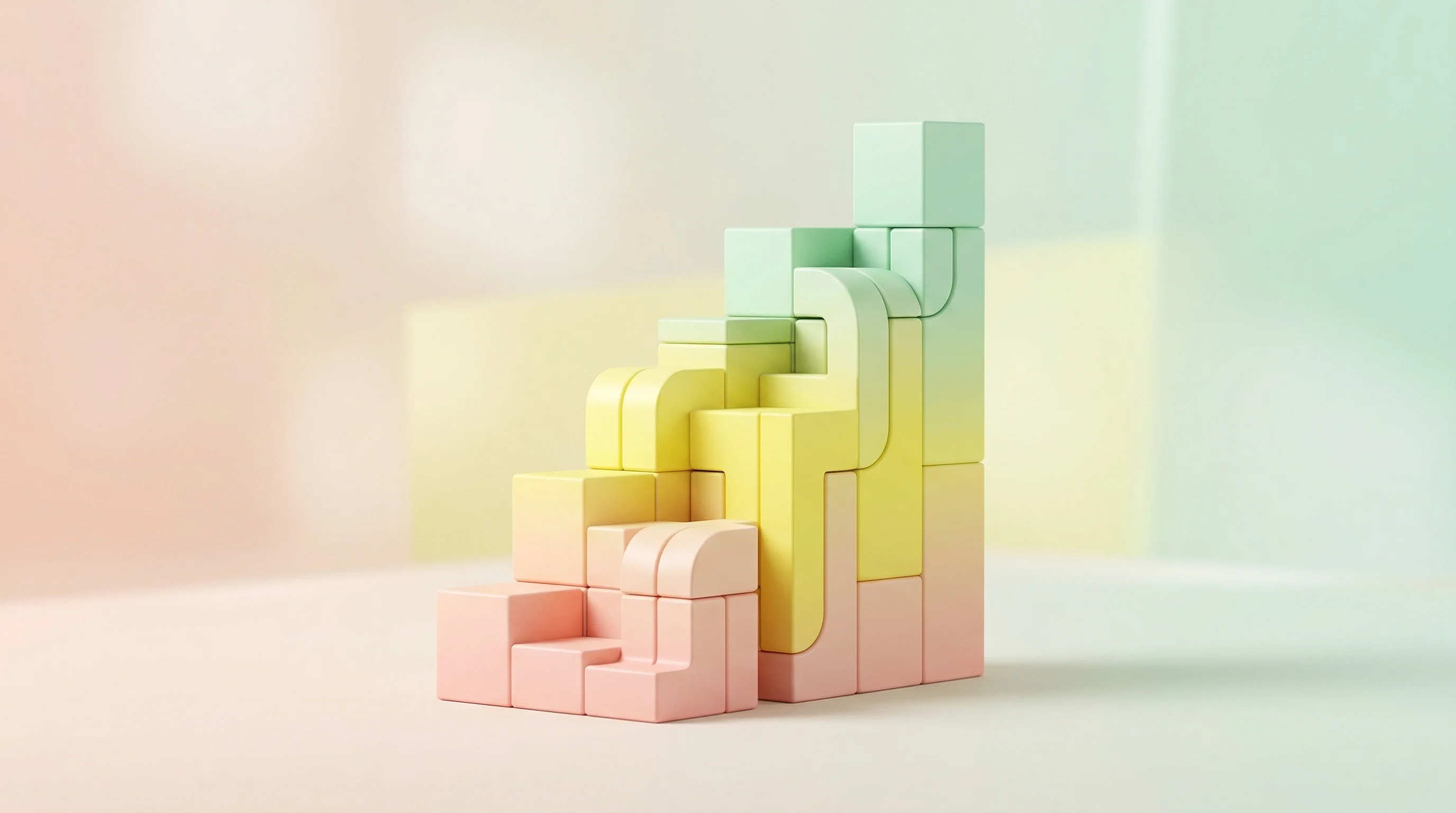 Digital illustration for article section "What Miller Built" in "Foresight Eyes Aumni's $31.8M Market Gap (Series A Unconfirmed)" - A clean, minimalist 3D conceptual illustration featuring a sturdy, interlocking architectural founda...