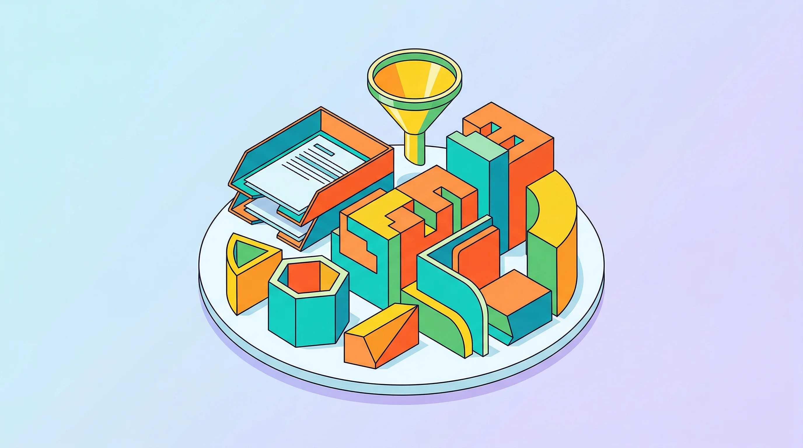 Digital illustration for article section "A Crowded Field, a Specific Angle" in "Nalvin Brings No-Code AI Agents to Slack as Official Launch Partner" - A minimalist conceptual illustration representing a crowded field of specialized product management ...