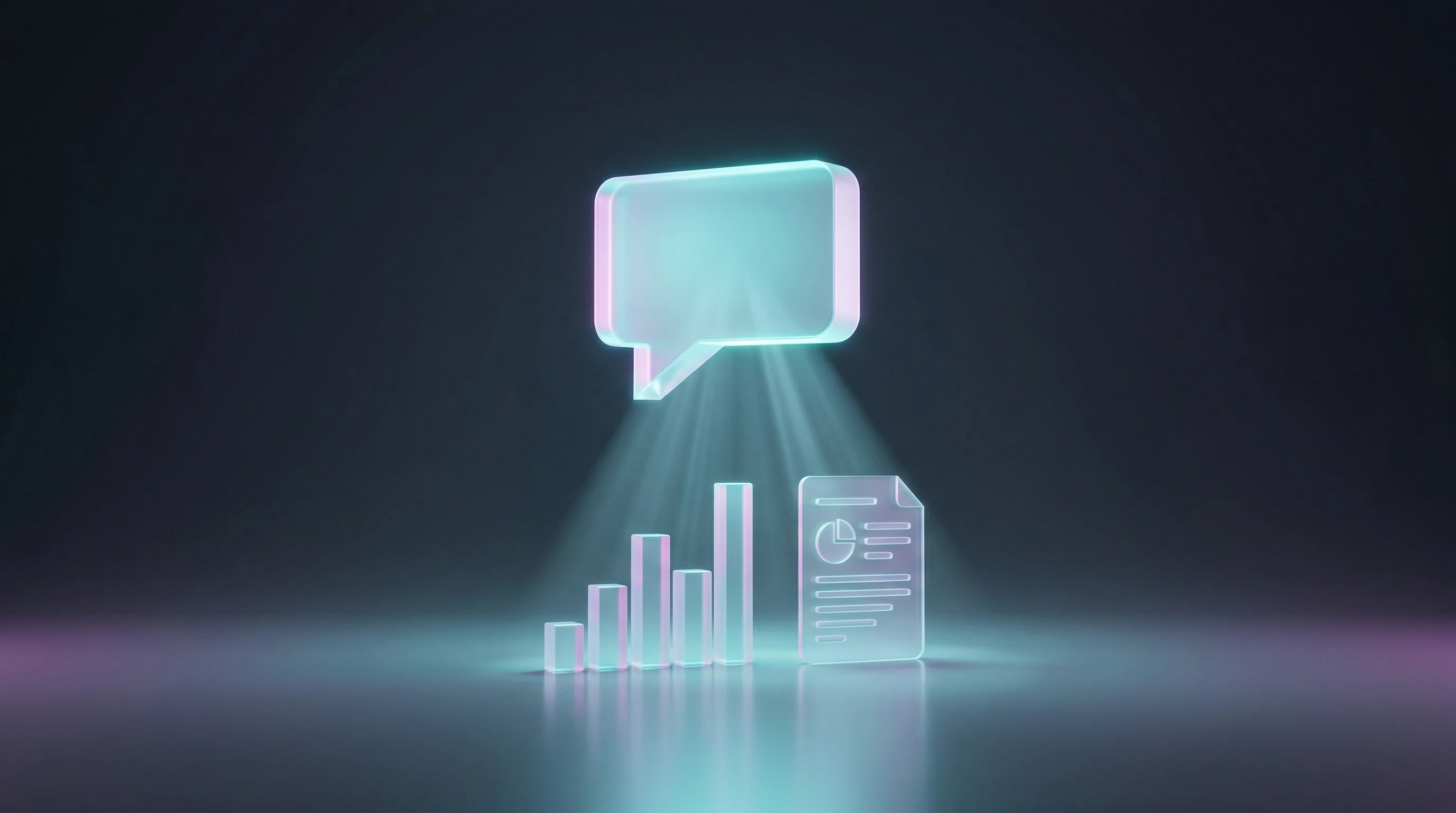 Digital illustration for article section "Pivoting to Intelligence" in "Warehouse-Native Analytics: Kubit's Fight Against Data Silos" - A clean, minimalist, and conceptual visualization of conversational AI transforming into structured ...