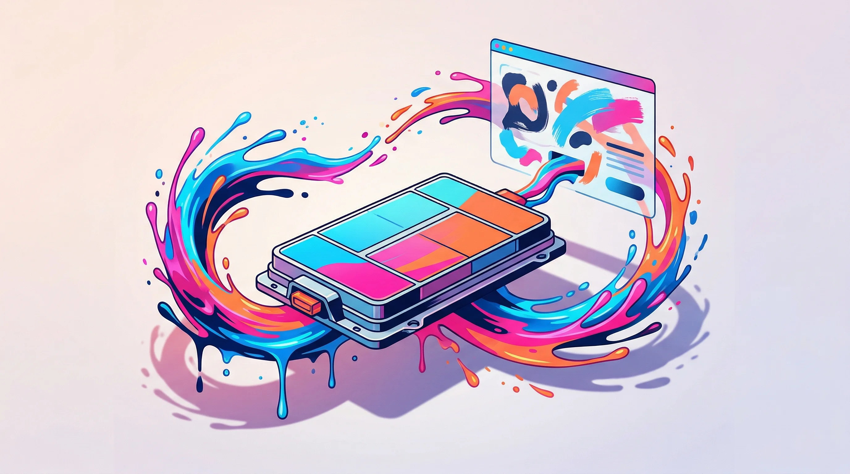 Digital illustration for article section "Automation for the Volume That's Coming" in "How Currents Is Tackling the Coming Wave of End-of-Life EV Batteries" - A clean, minimalist conceptual representation of automated logistics and procurement, featuring a sl...
