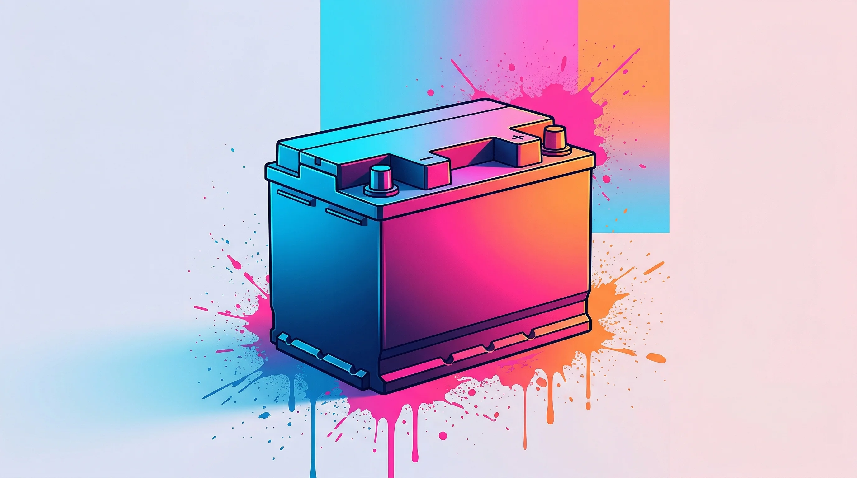Digital illustration for article section "A Crowded Field, Suddenly" in "How Currents Is Tackling the Coming Wave of End-of-Life EV Batteries" - A sleek, minimalist industrial second-life electric vehicle battery module sits as the central focal...
