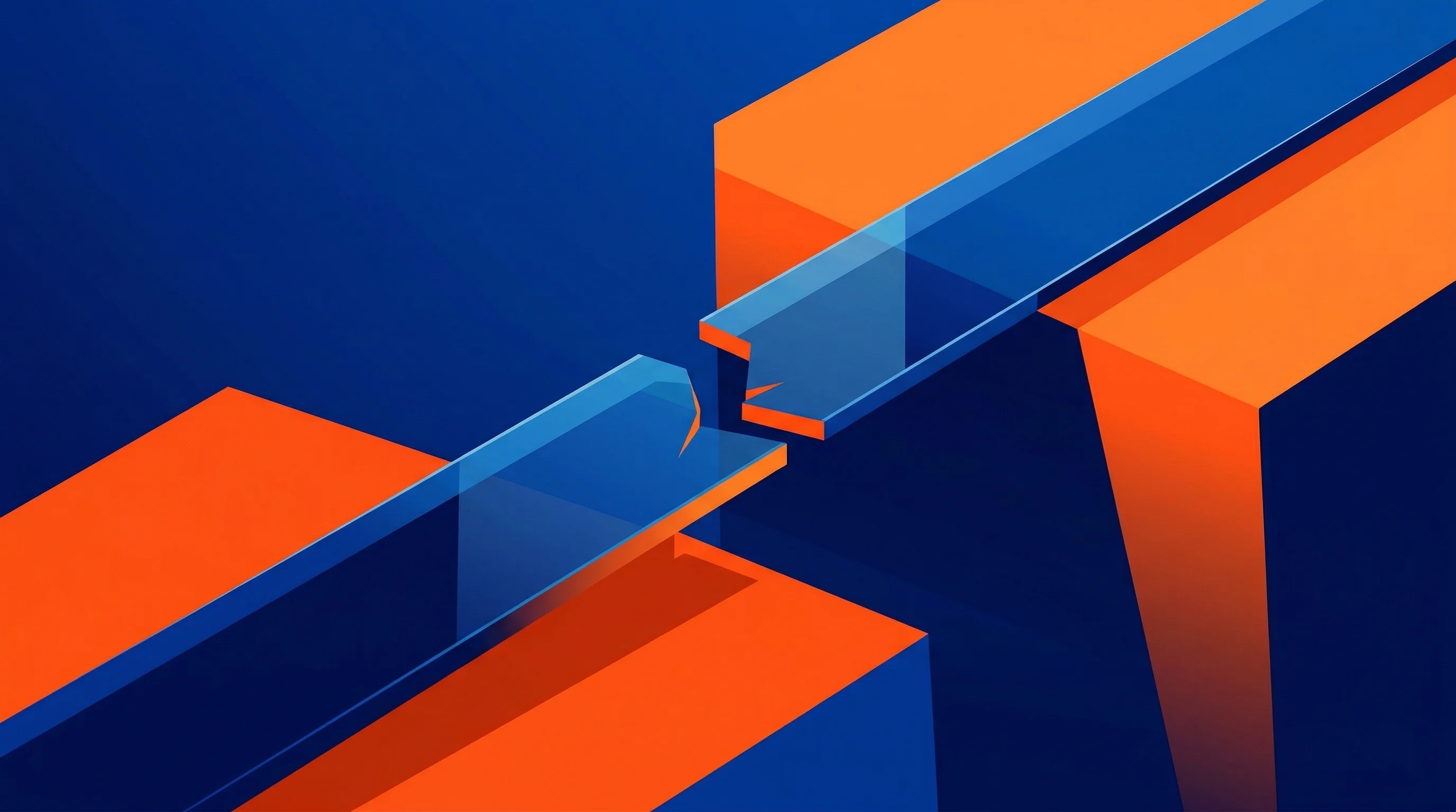 Digital illustration for article section "What Went Wrong, and What It Means" in "Blackthorn Finance Collapse: What Went Wrong for the £40M Payments Firm" - A minimalist geometric illustration of a sleek, abstract pathway connecting two distinct geometric p...