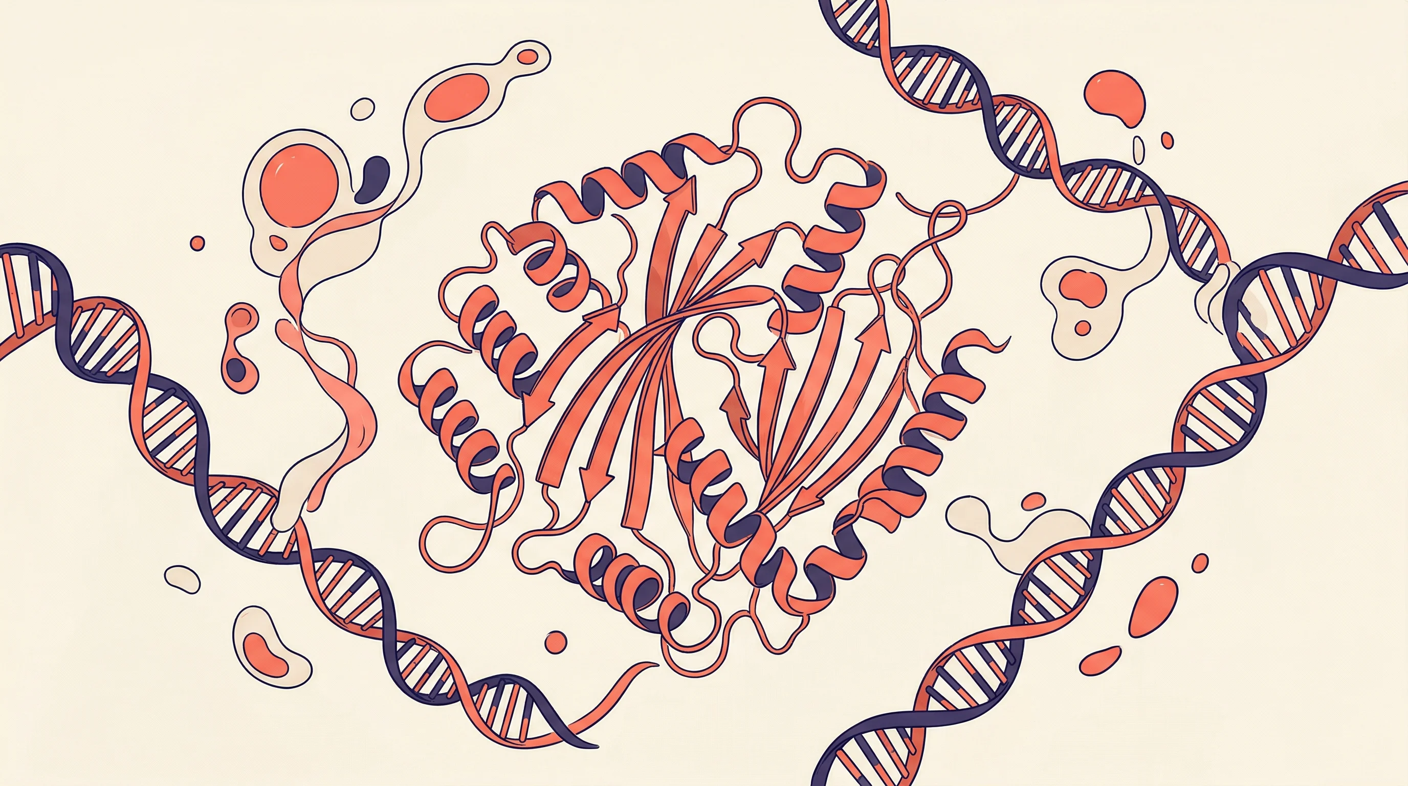 Digital illustration for article section "The Broader Ecosystem" in "AI Models Predict Missing Biology Data to Speed Drug Discovery" - A conceptual and minimalist illustration representing a broader ecosystem of biological and genomic ...