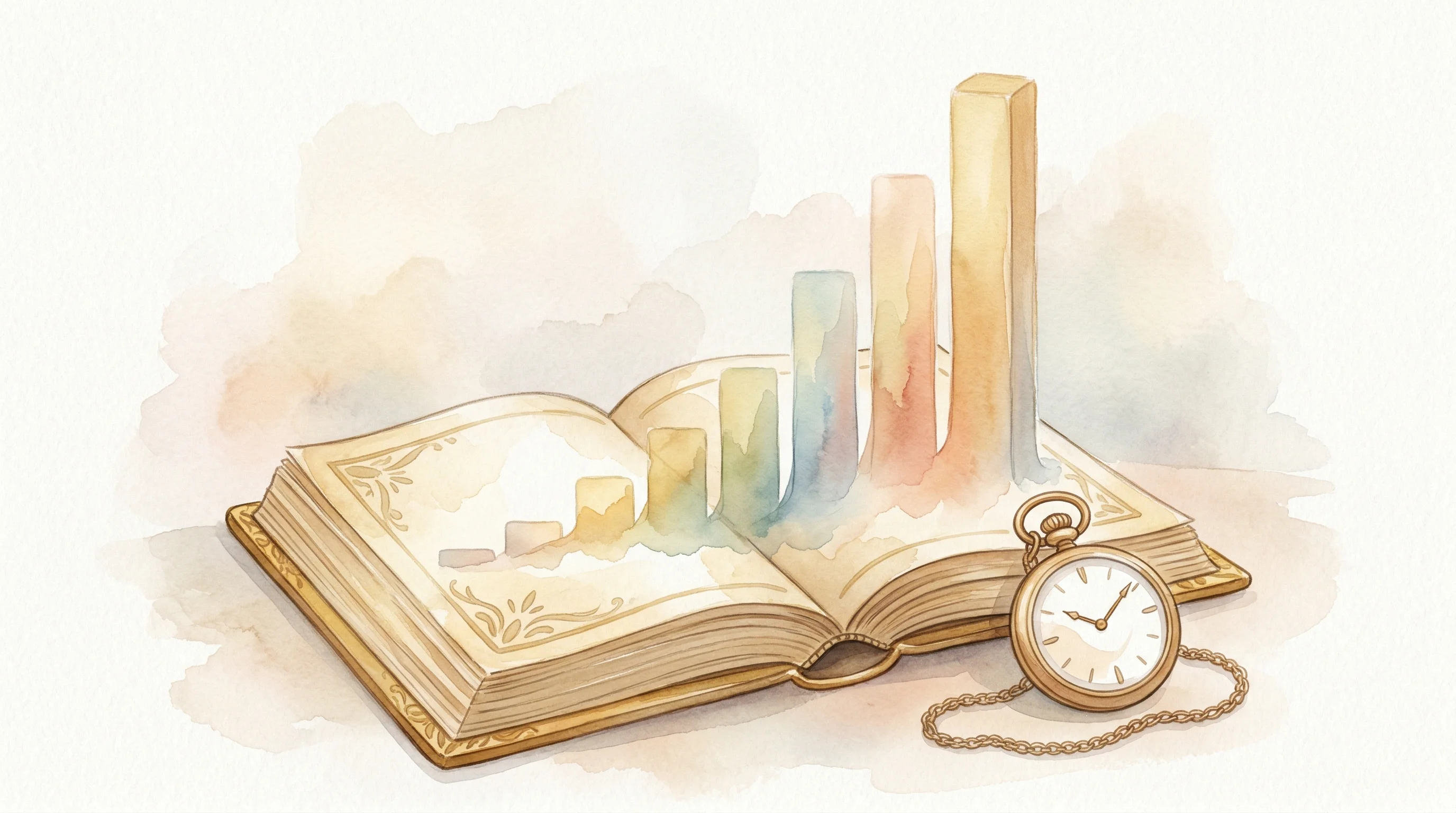 Digital illustration for article section "The Numbers, When They Matter" in "Cable's $11M Bet on Compliance Automation Pays Off With Bank Wins" - A conceptual, minimalist illustration of an open, beautifully bound case study book resting on a cle...