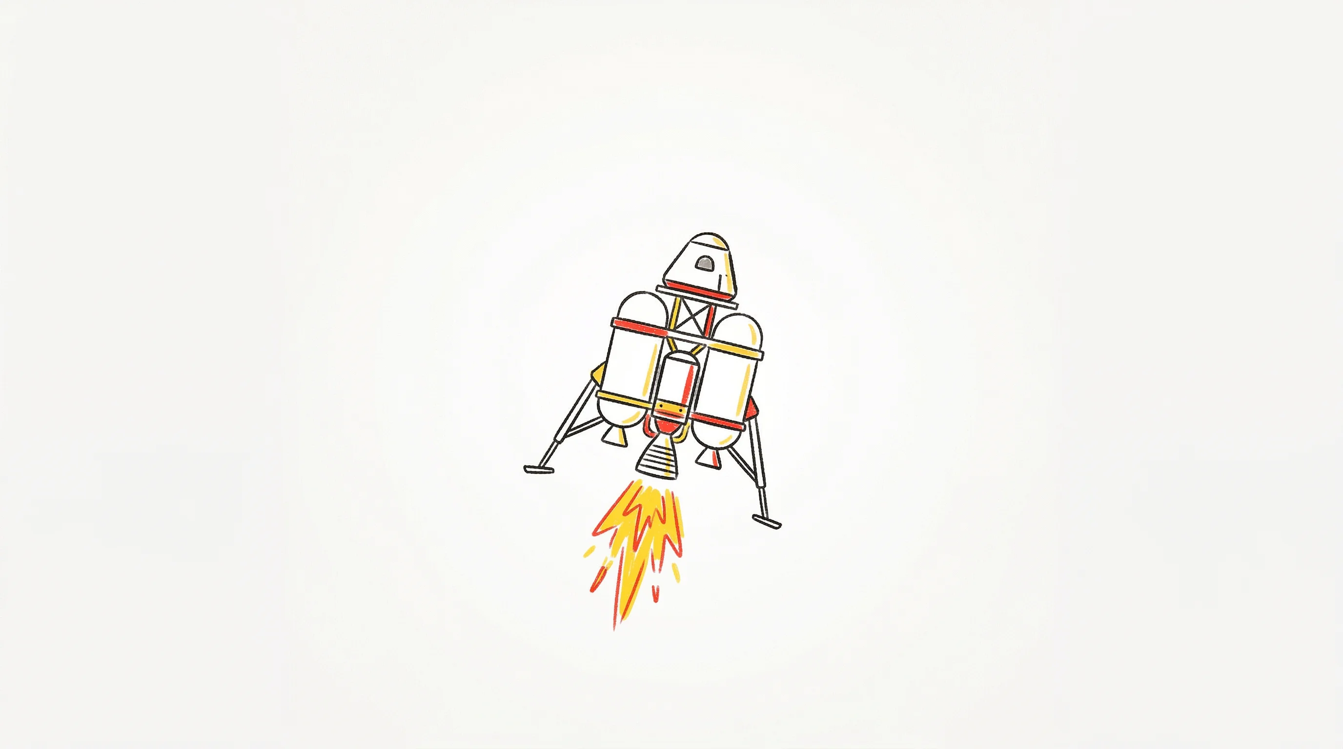 Digital illustration for article section "From Student Project to Seed Stage" in "PAVE Space Secures $40M Seed to Build European Satellite Kickstage" - A minimalist hand-drawn illustration of a small experimental rocket hopper ascending into the air, s...