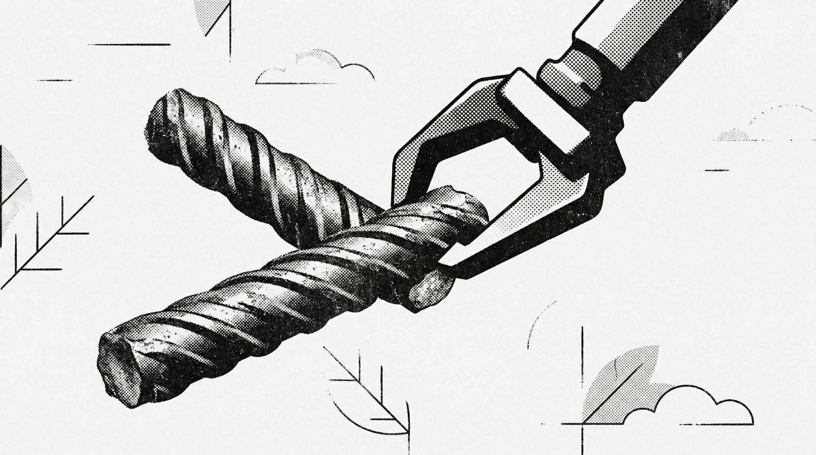 Digital illustration for article section "Two Crises, One Automation Pitch" in "MESH Robotics Lands ABB, Shimizu Backing in Construction Tech Push" - A striking, conceptual depiction of the modern construction industry's dual crises of labor shortage...