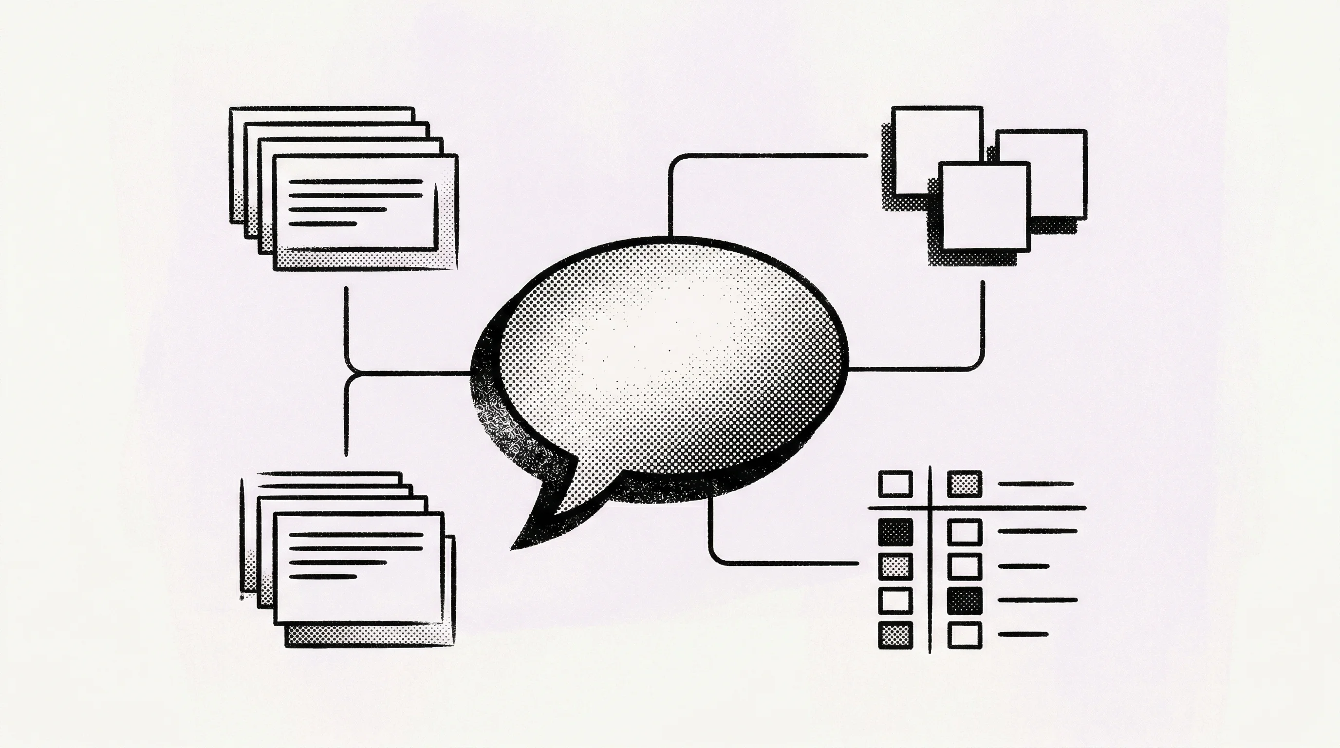 Digital illustration for article section "What Pearl Actually Does—and What It Promises" in "YC's Bubble Lab Launches Slack-Native AI to Eliminate Ops Busywork" - A clean, minimalist conceptual illustration representing an intuitive AI chat assistant effortlessly...