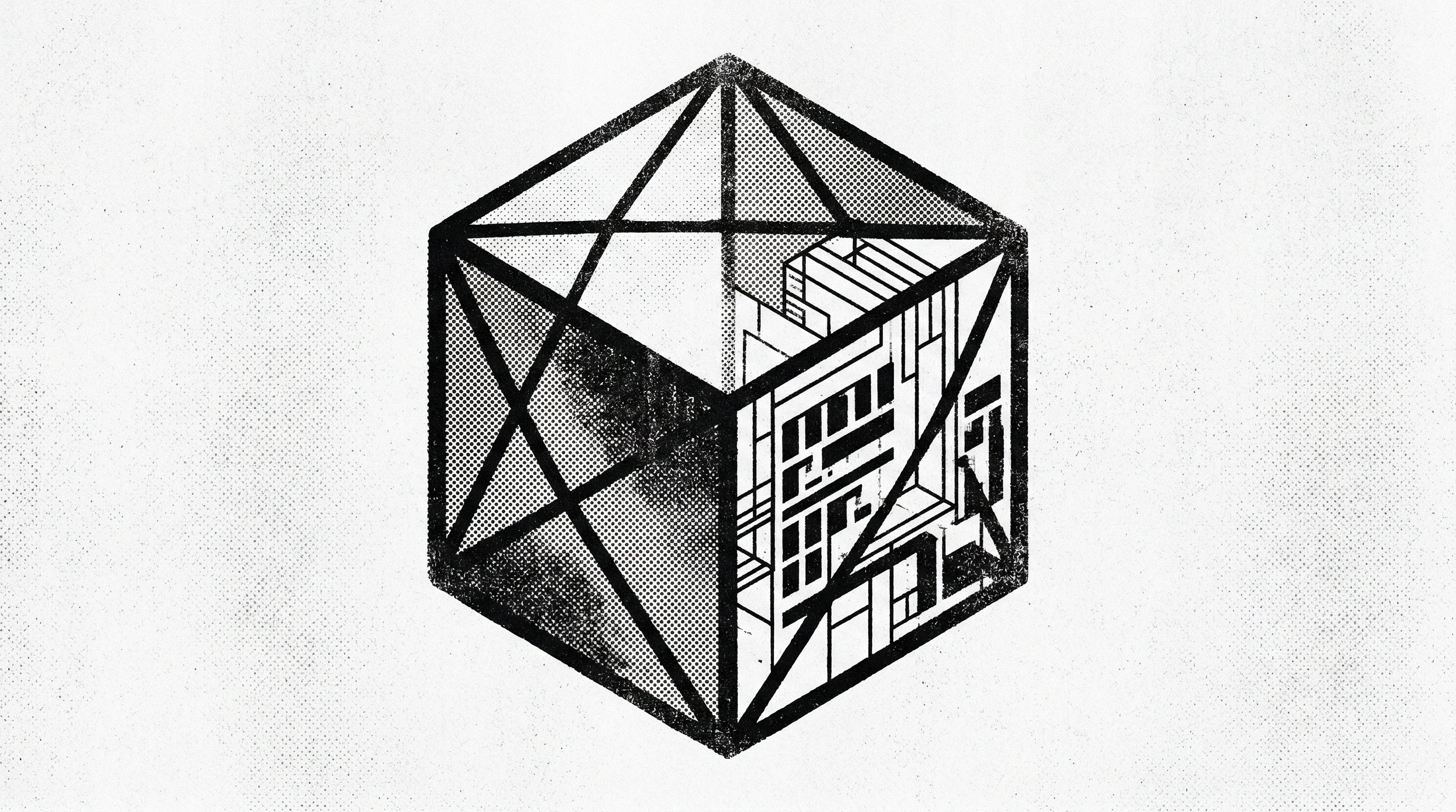 Digital illustration for article section "The Open-Core Gamble" in "YC's Bubble Lab Launches Slack-Native AI to Eliminate Ops Busywork" - A minimalist and conceptual illustration focusing on a single, bold, transparent geometric core that...