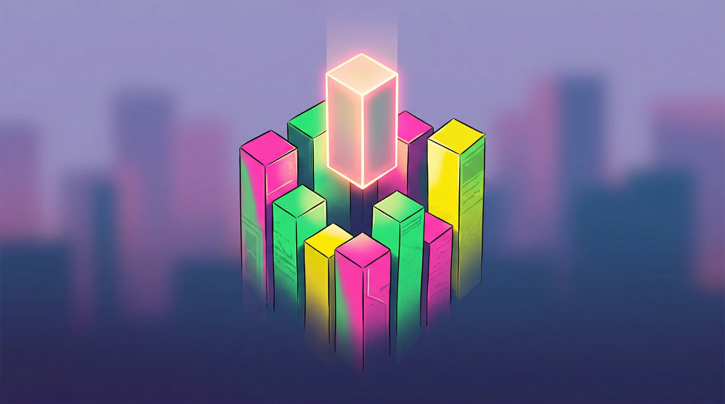 Digital illustration for article section "A Crowded Niche" in "Galtea Raises $3.2M to Solve AI Agent Testing Bottleneck" - A clean, minimalist conceptual illustration representing a crowded niche in the booming AI evaluatio...