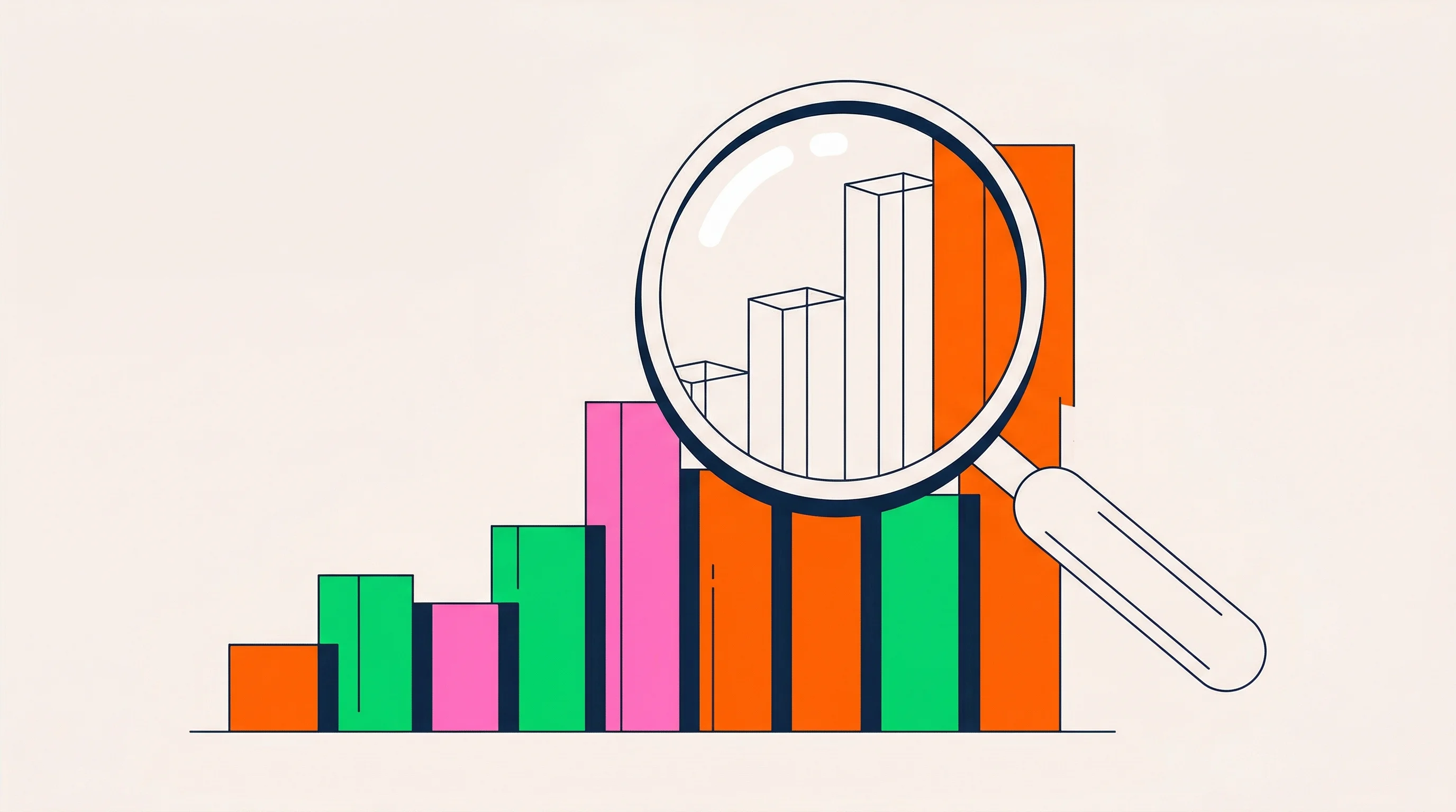 Digital illustration for article section "Bold Claims, Thin Proof (For Now)" in "YC-Backed Corvera Launches AI Agents to Automate CPG Operations" - A conceptual, modern illustration of a large, stylized magnifying glass hovering over an impressive,...