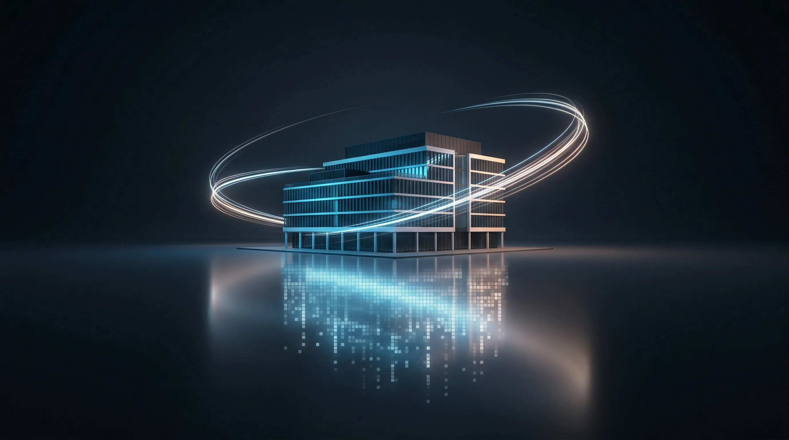 Digital illustration for article section "Where This Goes" in "Physics-Informed AI Tackles the $64B Building Energy Crisis" - A clean, minimalist conceptual visualization representing building performance standards and digital...