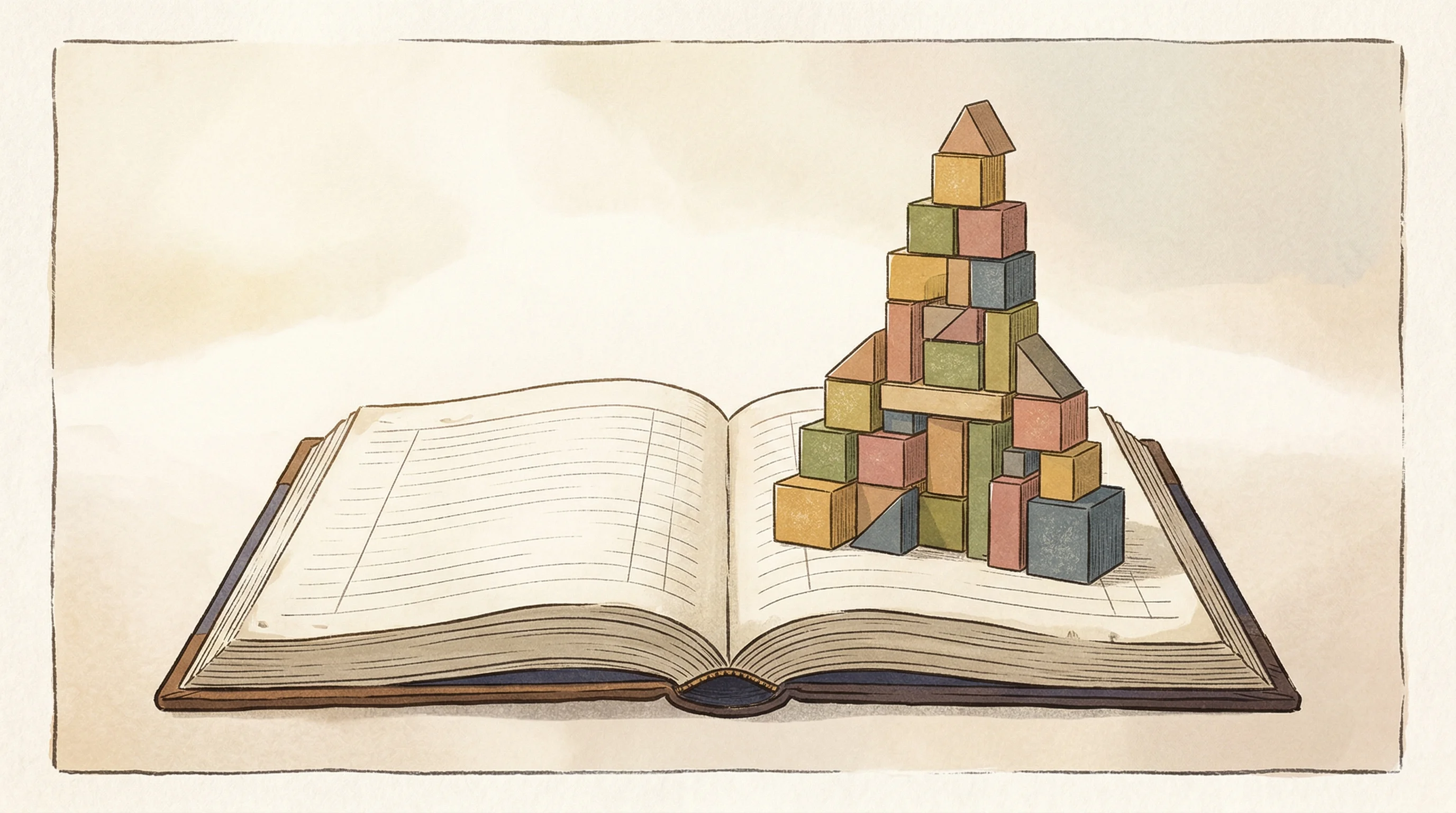 Digital illustration for article section "What the Market Wants (And Who Gets There First)" in "Oxus Tackles AI-Powered Audits as Competition Floods Market" - A minimal, conceptual illustration of a single, beautifully bound open ledger book from which a perf...
