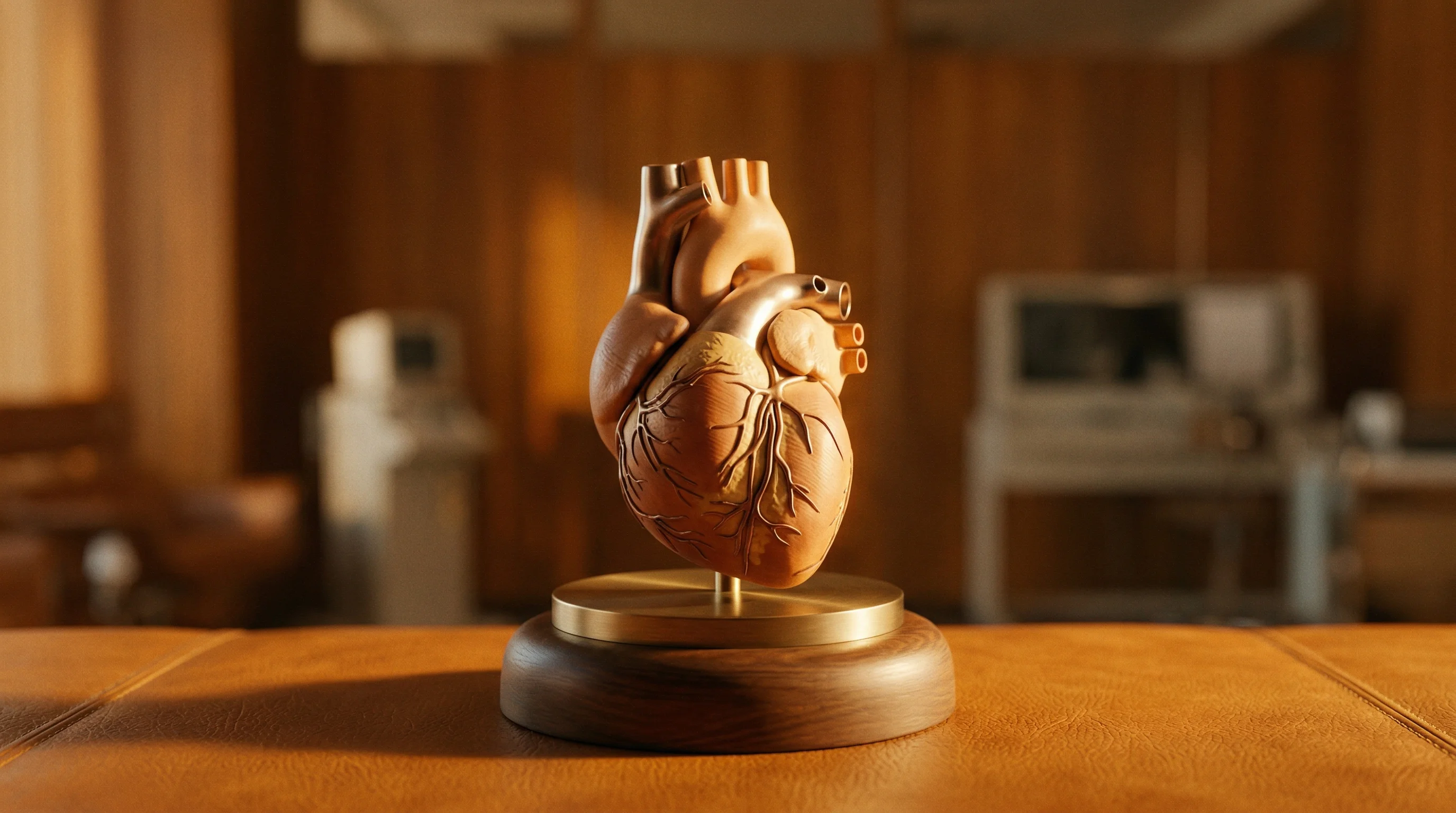 Digital illustration for article section "Who's Already in Production" in "The Race to Build Infrastructure for Human Digital Twins in Healthcare" - A minimalist, conceptual representation of advanced clinical cardiac analysis featuring a precise, s...