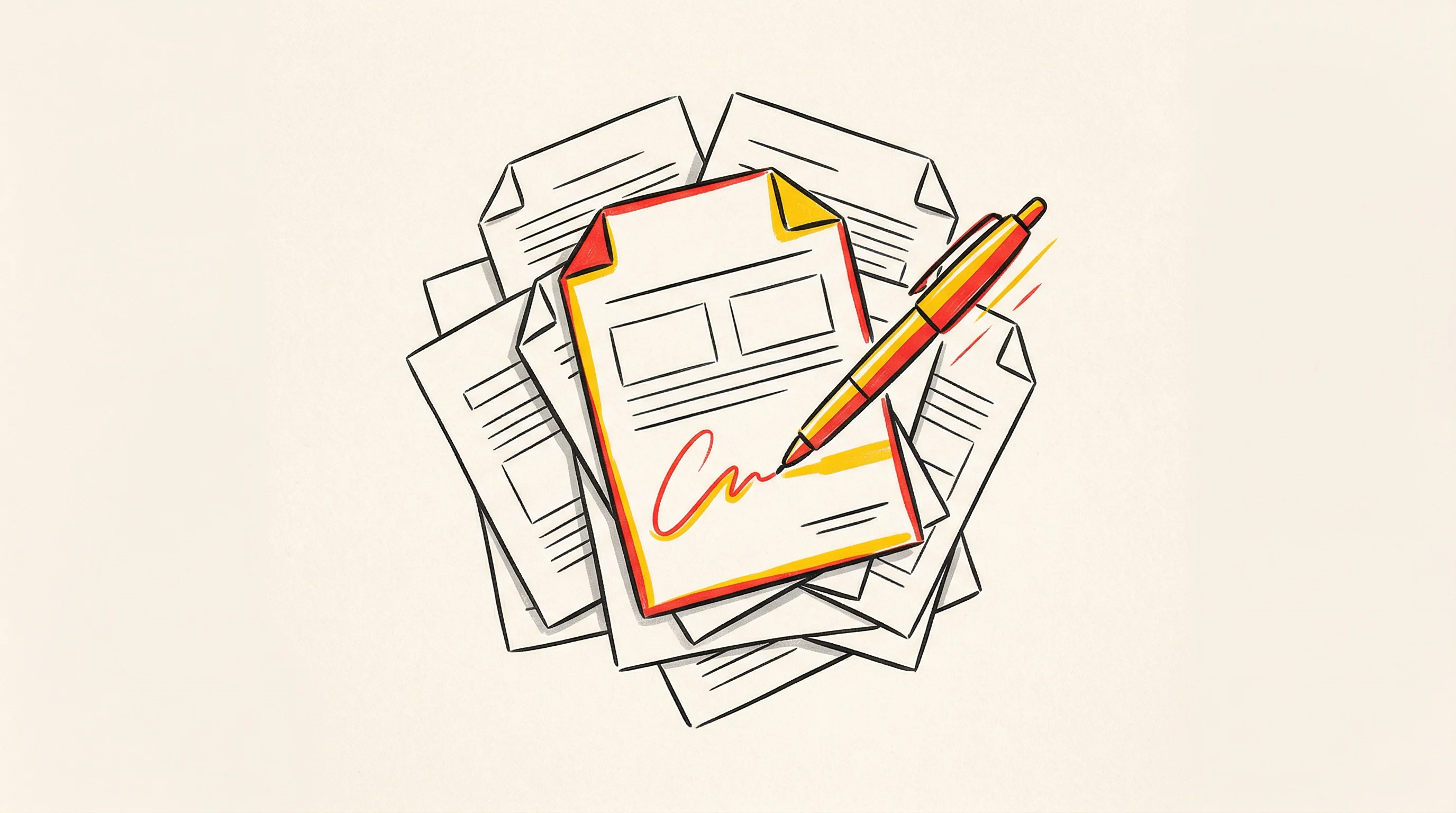 Digital illustration for article section "A Crowded—and Cautious—Market" in "YC-Backed Stilta Launches AI Platform to Automate Patent Drafting" - A conceptual, minimalist illustration of a delicately balancing stack of overlapping legal patent do...