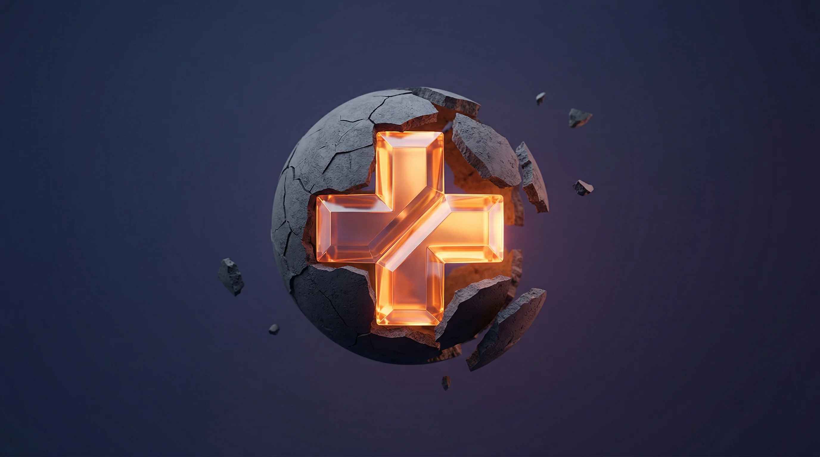 Digital illustration for article section "The Rebrand Nobody Saw Coming" in "Thesis Care Raises $45M Series A for AI-Powered Clinical Teams" - A minimalist and conceptual 3D motion graphics rendering of a sleek, abstract emblem—a subtle fusion...