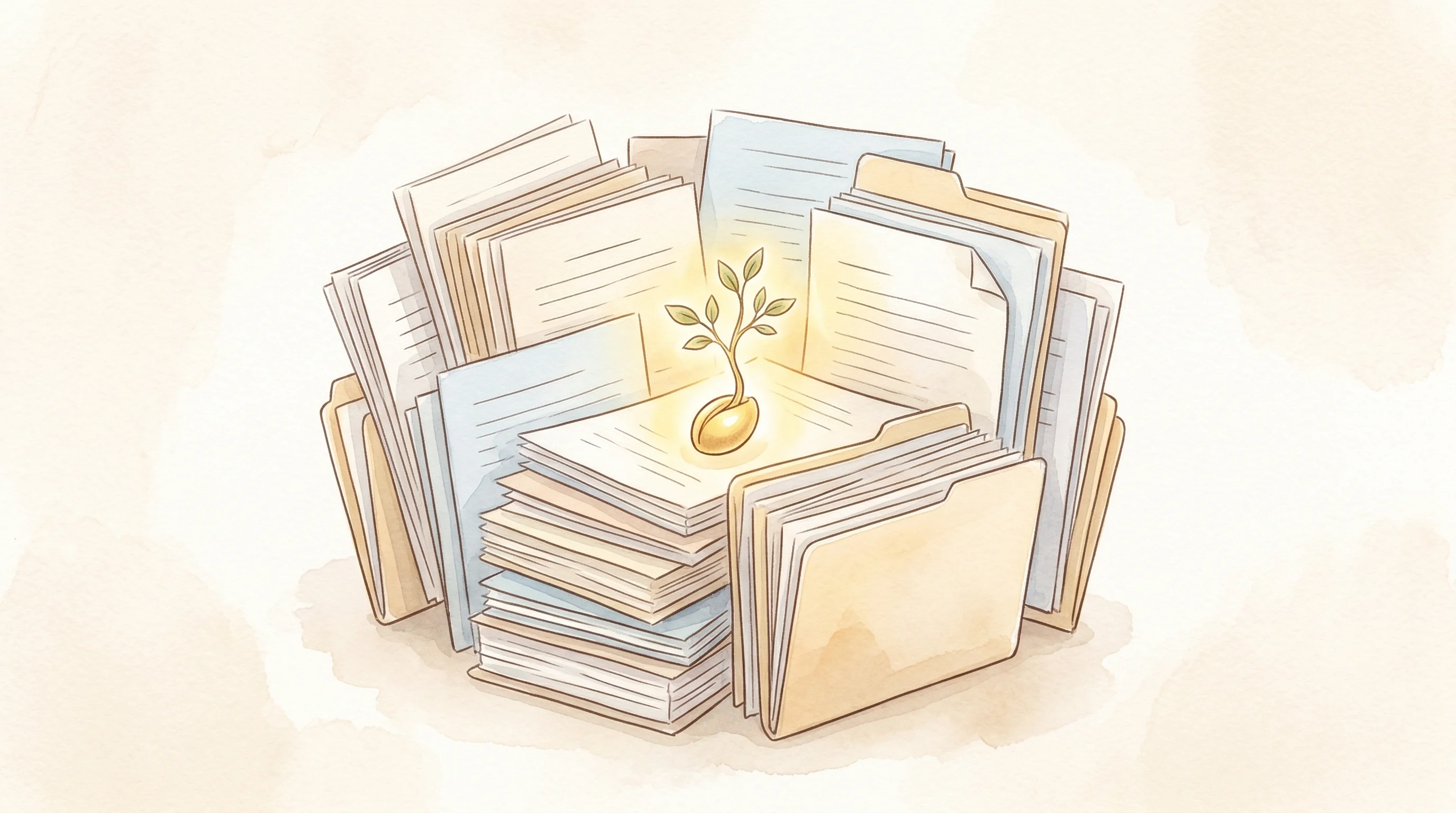 Digital illustration for article section "A Crowded Space Gets Tighter" in "YC-Backed Ritivel Automates Drug Regulatory Filings with AI" - A conceptual, minimalist illustration of neatly stacked, overlapping paper documents and pristine fo...