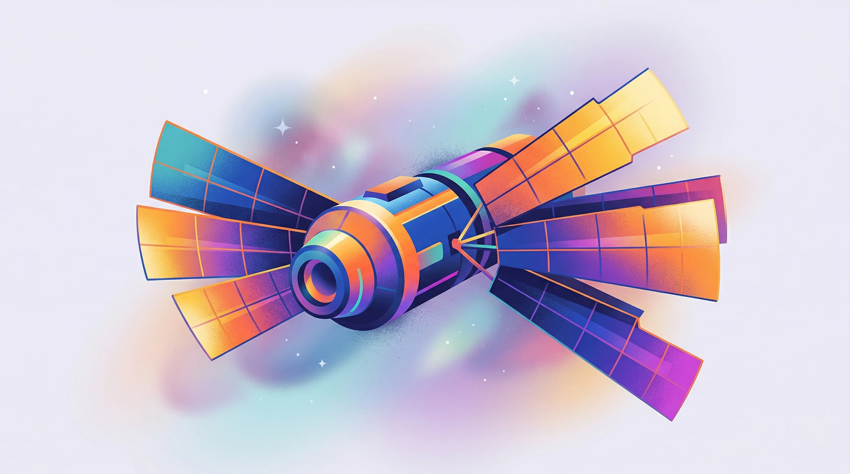 Digital illustration for article section "What Comes Next" in "Space Solar Arrays Hit Inflection Point as YC-Backed Startup Enters Race" - A striking, minimal composition featuring a sleek space module with expansive, unfolding solar array...