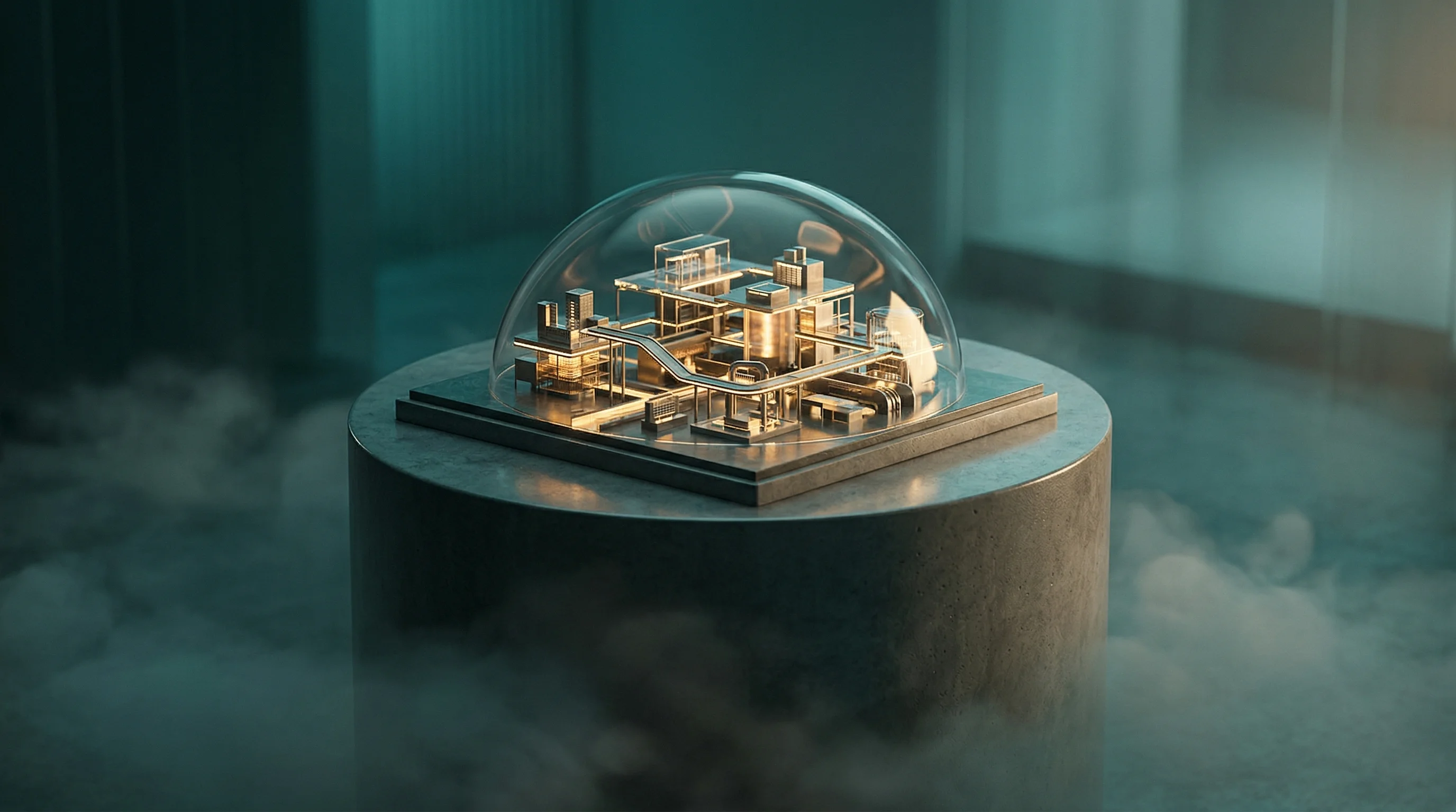 Digital illustration for article section "What 25% Actually Means" in "How Polymath Labs Is Solving AI's Long-Horizon Problem" - A minimalist and modern conceptual image featuring a pristine, highly detailed architectural diorama...