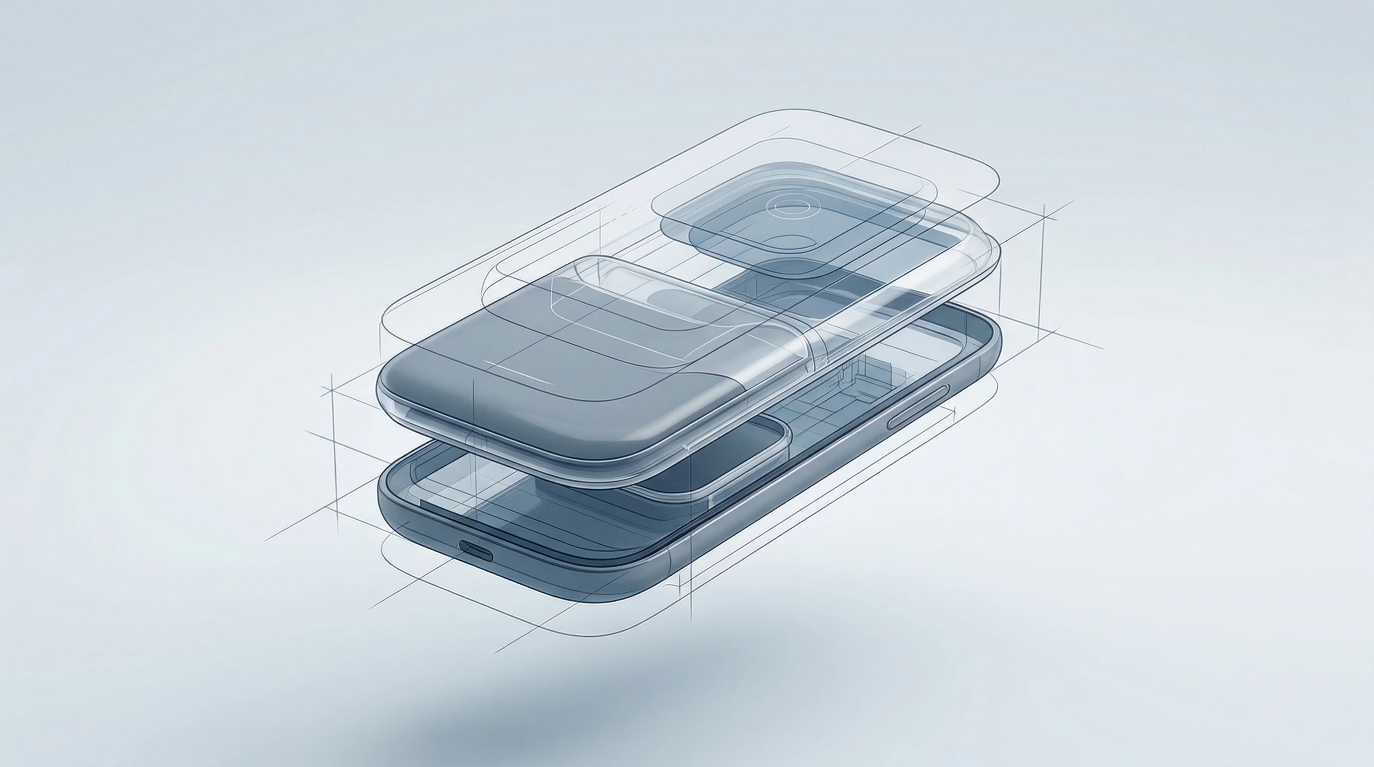 Digital illustration for article section "What Happens Next" in "Why On-Device AI Is Moving From Hype to Reality in 2026" - A sleek, minimalist conceptual edge AI smart-device prototype floating in the center of a clean comp...