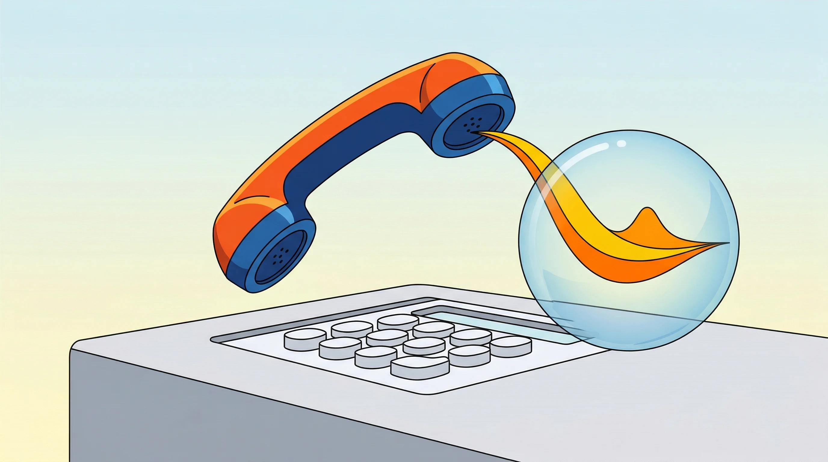 Digital illustration for article section "The incumbents were here first" in "Maven Launches Voice Payment API for AI Agents Amid Commerce Shift" - A conceptual illustration of a sleek, retro-futuristic telephone receiver hovering above a minimalis...