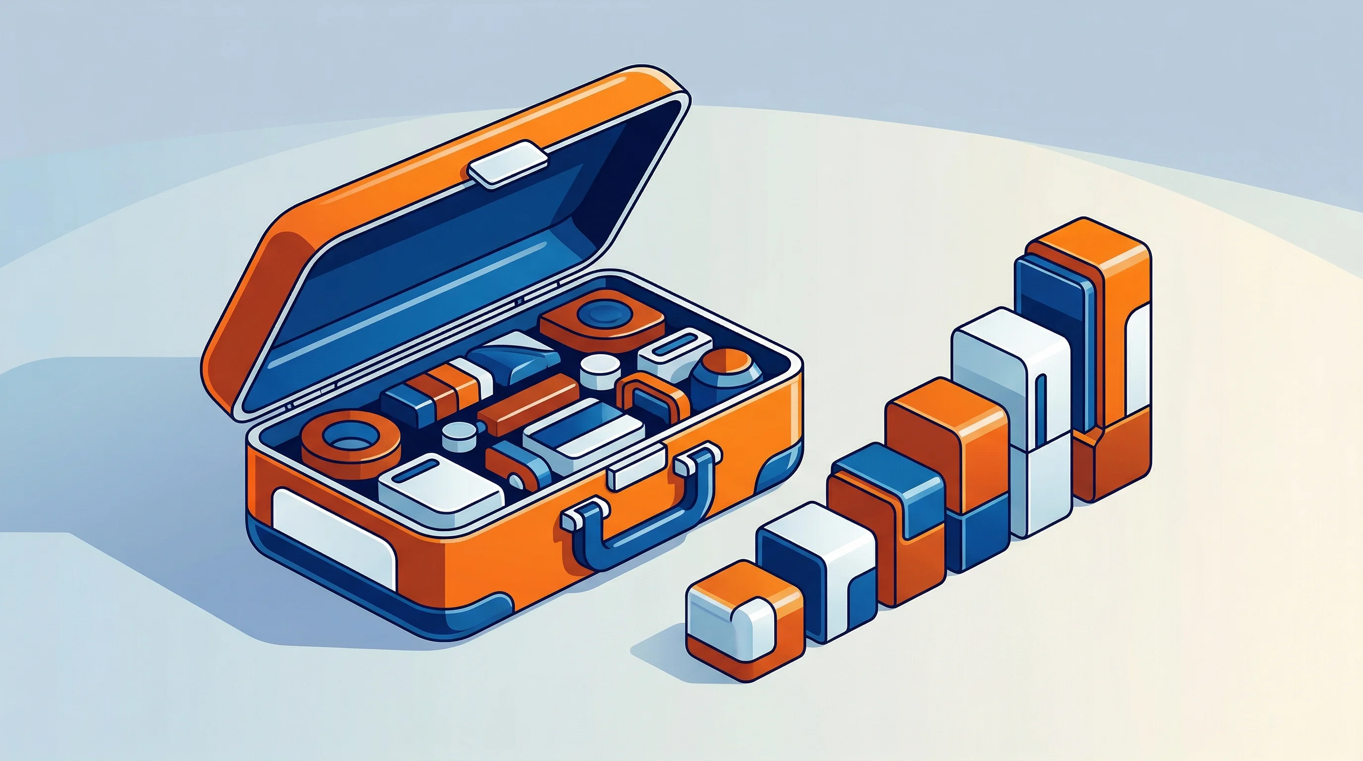 Digital illustration for article section "Under the Hood" in "YC's Sentrial Launches 'Datadog for AI Agents' to Catch Production Failures" - A clean, minimalist conceptual illustration of a sleek, partially open retro-futuristic toolkit rest...