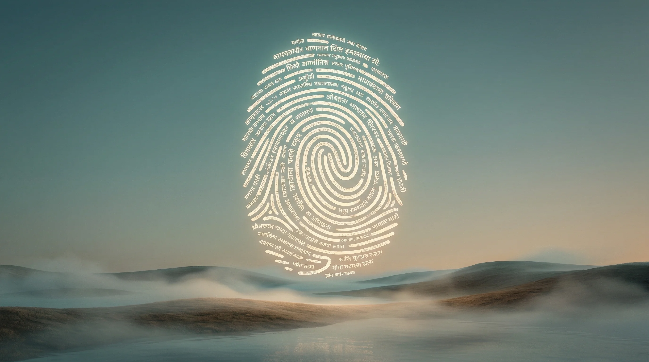 Digital illustration for article section "The Sovereign AI Thesis" in "Sarvam AI's Indus App Takes On ChatGPT With 105B Multilingual Model" - A surreal and conceptual illustration representing sovereign AI and massive-scale biometric identity...