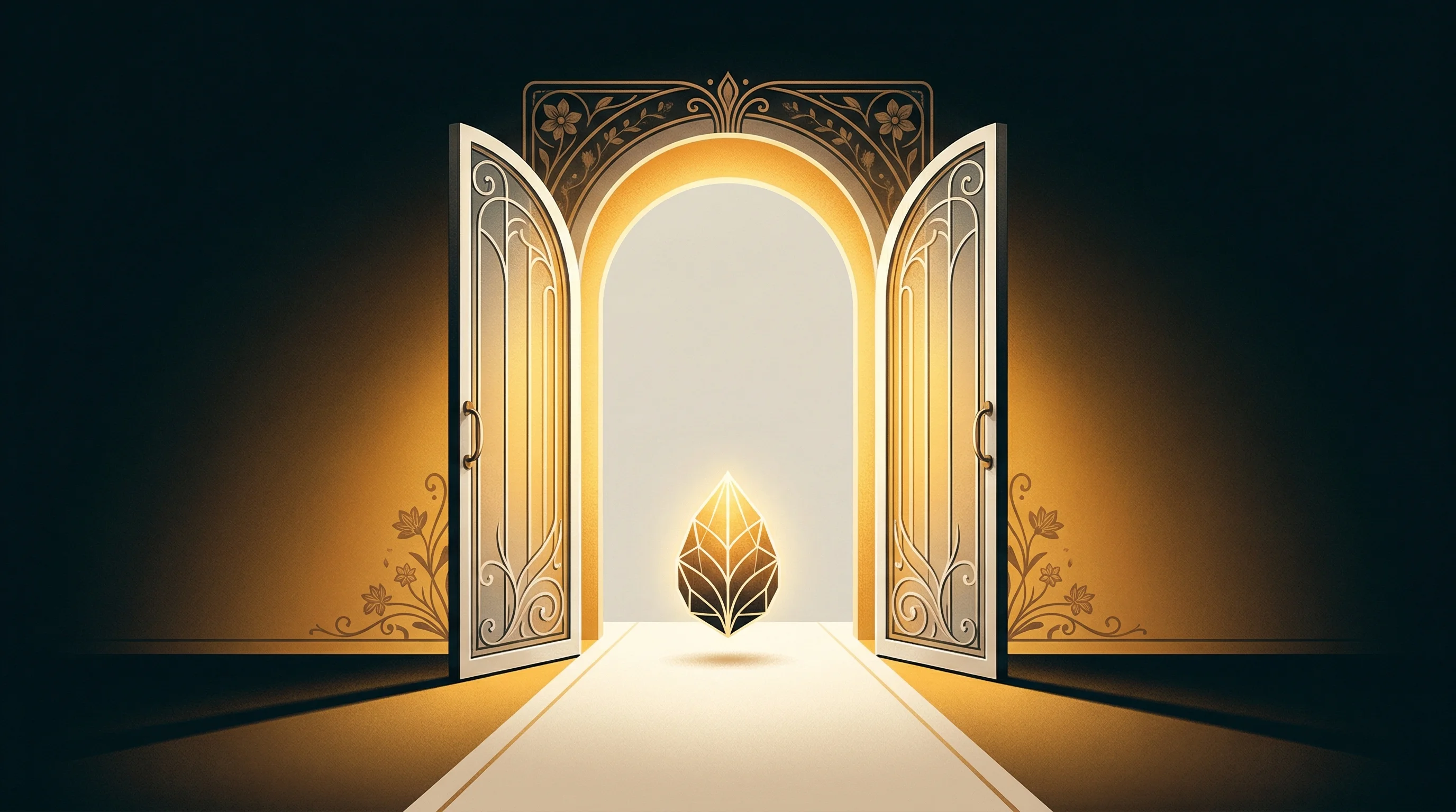 Digital illustration for article section "A Market Primed, Perhaps Too Obviously" in "Numida Expands MSME Lending to Rwanda, Third East African Market" - A conceptual, minimalist illustration of an elegant, open architectural gateway resting on a smooth,...