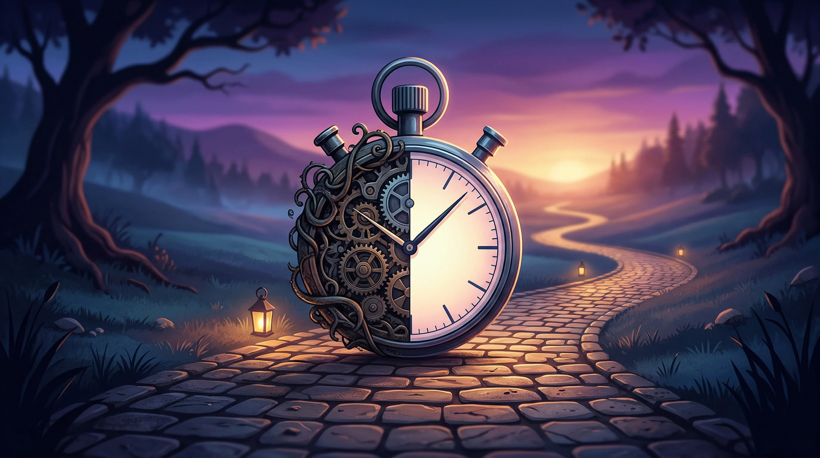 Digital illustration for article section "The Long Road Ahead" in "Ex-Datadog President Raises $49M Seed at $300M Valuation for AI ITSM" - A winding, mysterious path stretching toward a softly glowing horizon, symbolizing the long road ahe...