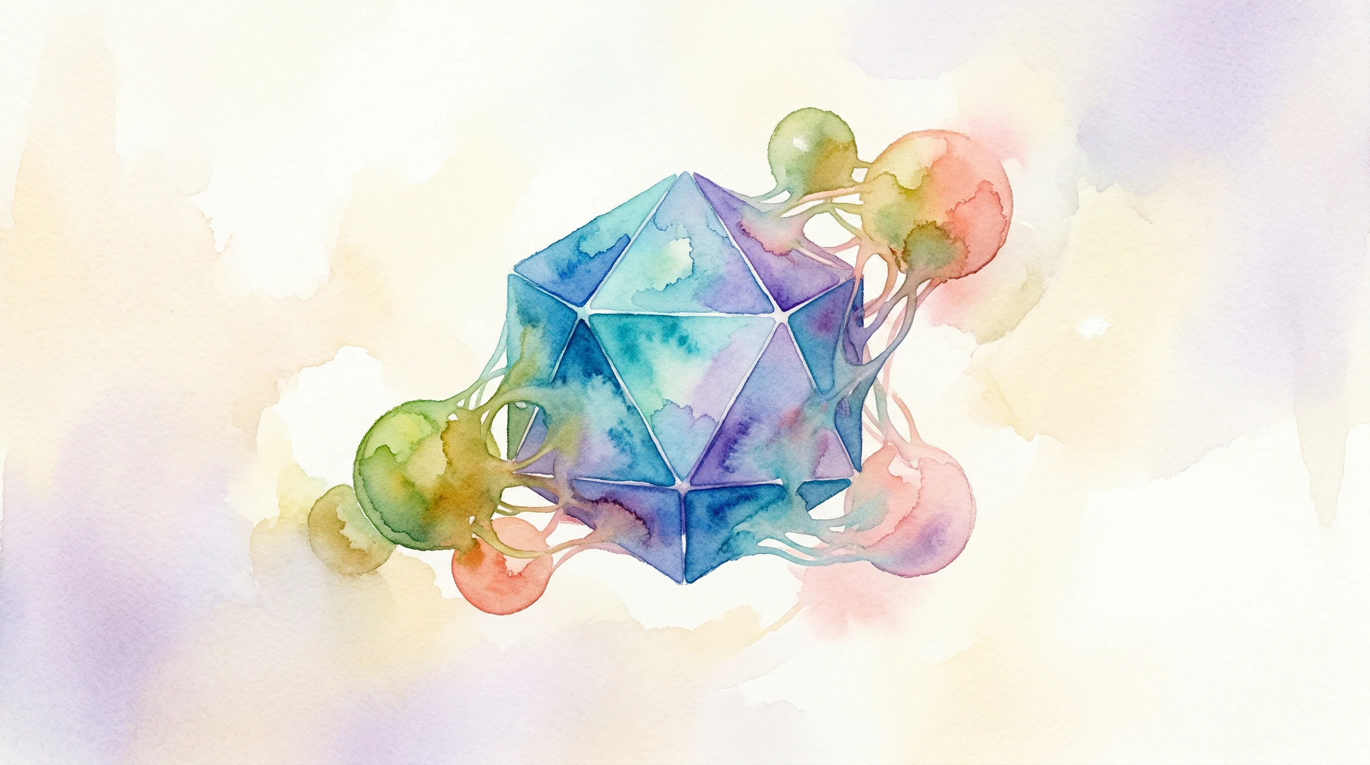 Digital illustration for article section "The Ecosystem Taking Shape" in "How AI Is Redesigning DNA to Make Gene Therapy Safer" - A conceptual, minimalist illustration of a biological ecosystem taking shape, featuring a central, e...