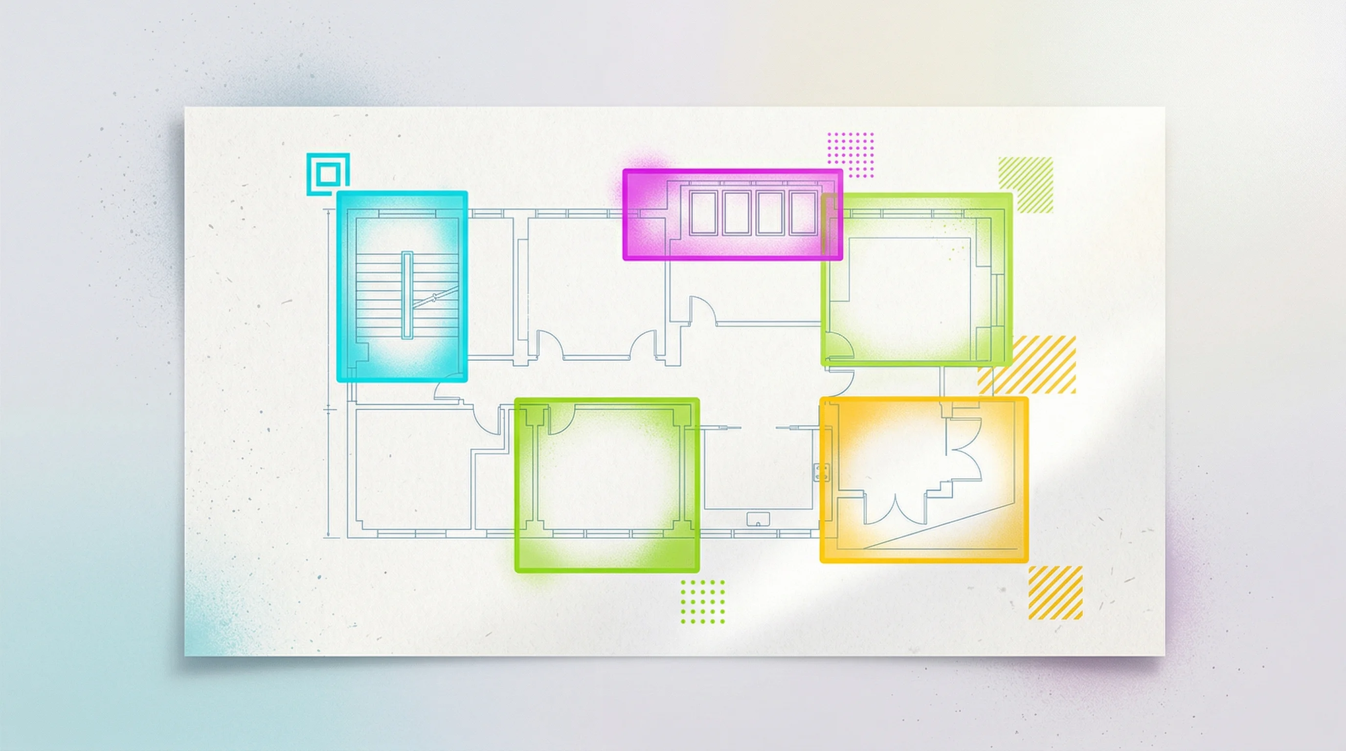 Digital illustration for article section "Computer Vision, Not Just Character Recognition" in "AnchorGrid Launches Specialized OCR API for Construction Documents" - A clean, conceptual illustration of a modern architectural blueprint being analyzed by a computer vi...