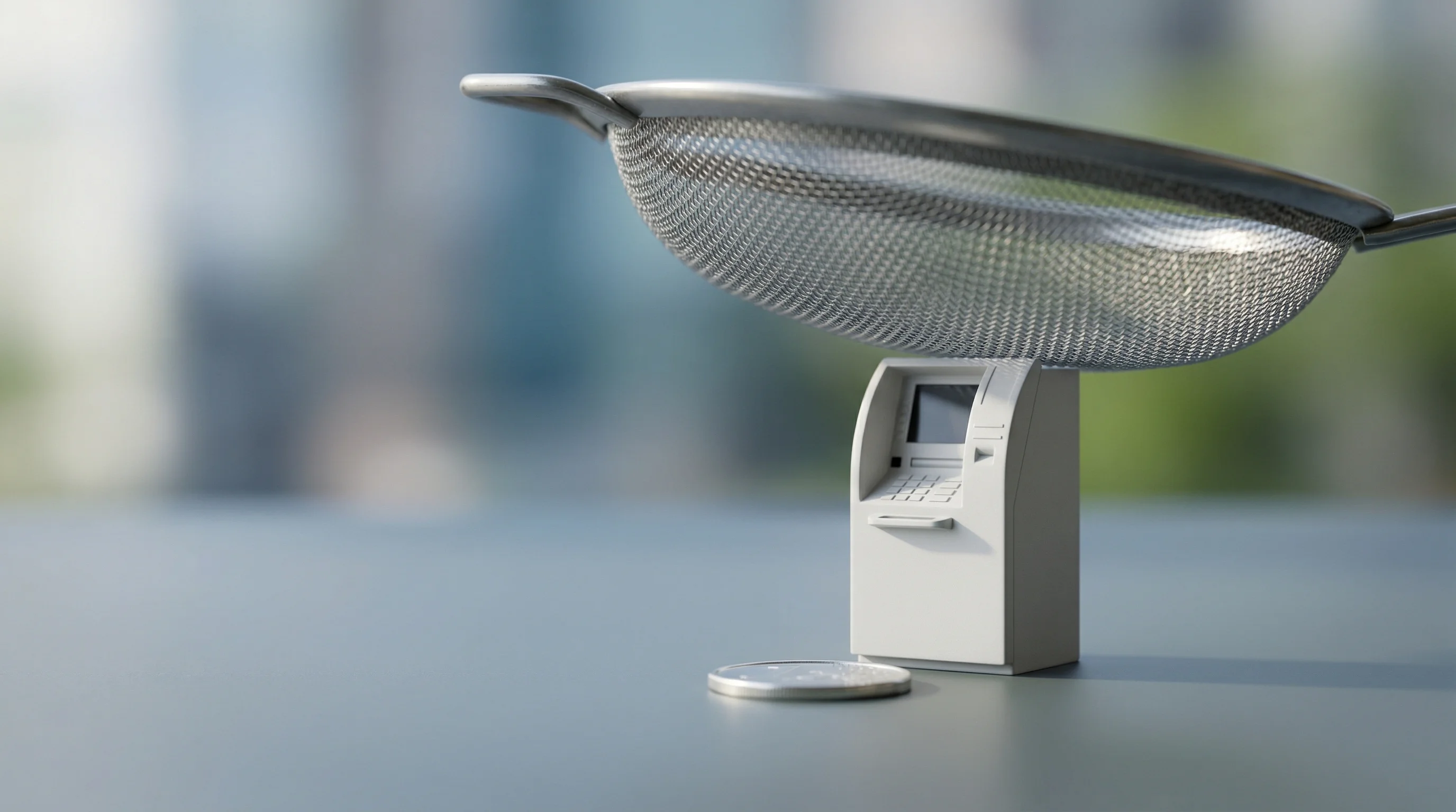 Digital illustration for article section "The Equity Alternative Looked Worse" in "Venture Debt for Fintechs Hit Record $53B in 2024—At 15% Cost" - A macro photography shot using a tilt-shift lens to create a surreal miniature world, focusing on a ...