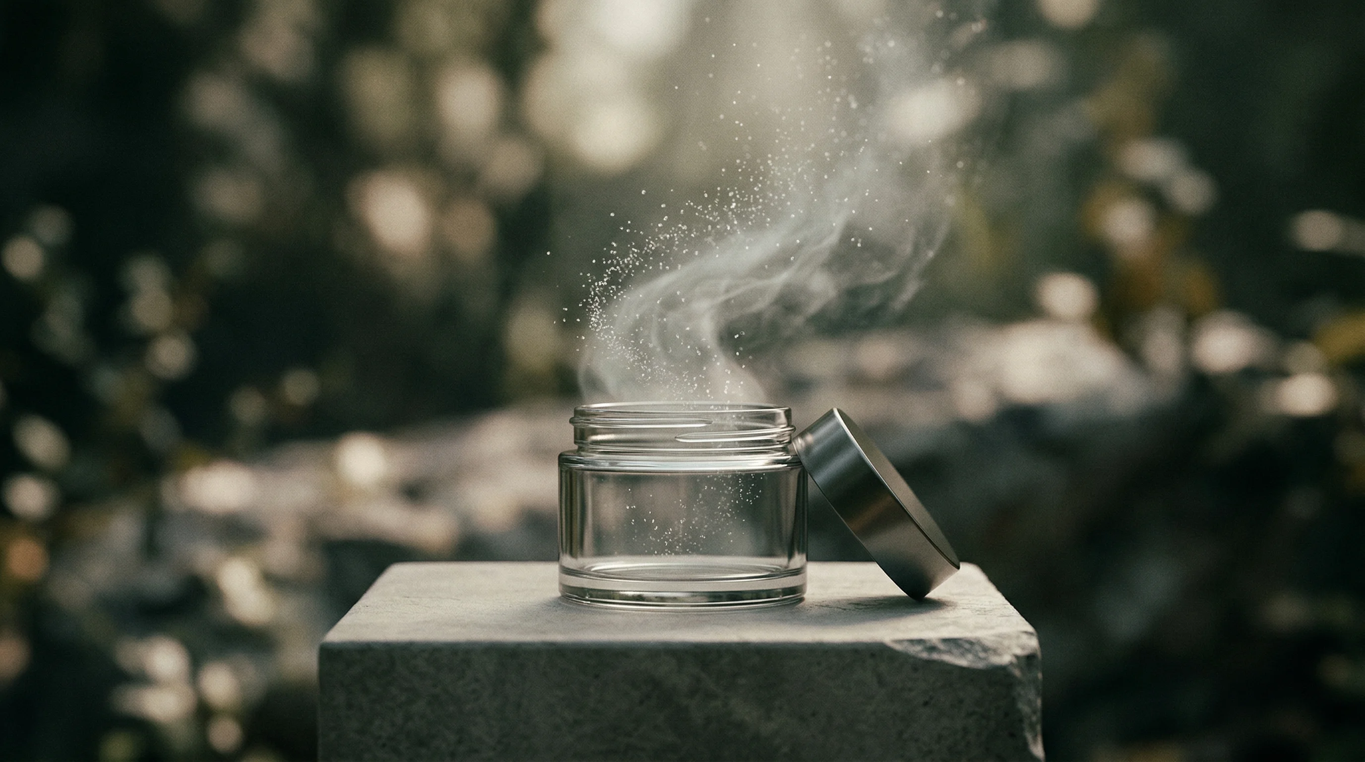 Digital illustration for article section "Regulation as Revenue Driver" in "Covalo Raises €3.5M to Build Data Backbone for Beauty Industry" - A sleek, modern cosmetic glass jar resting on a smooth, minimalist pedestal, visually representing t...