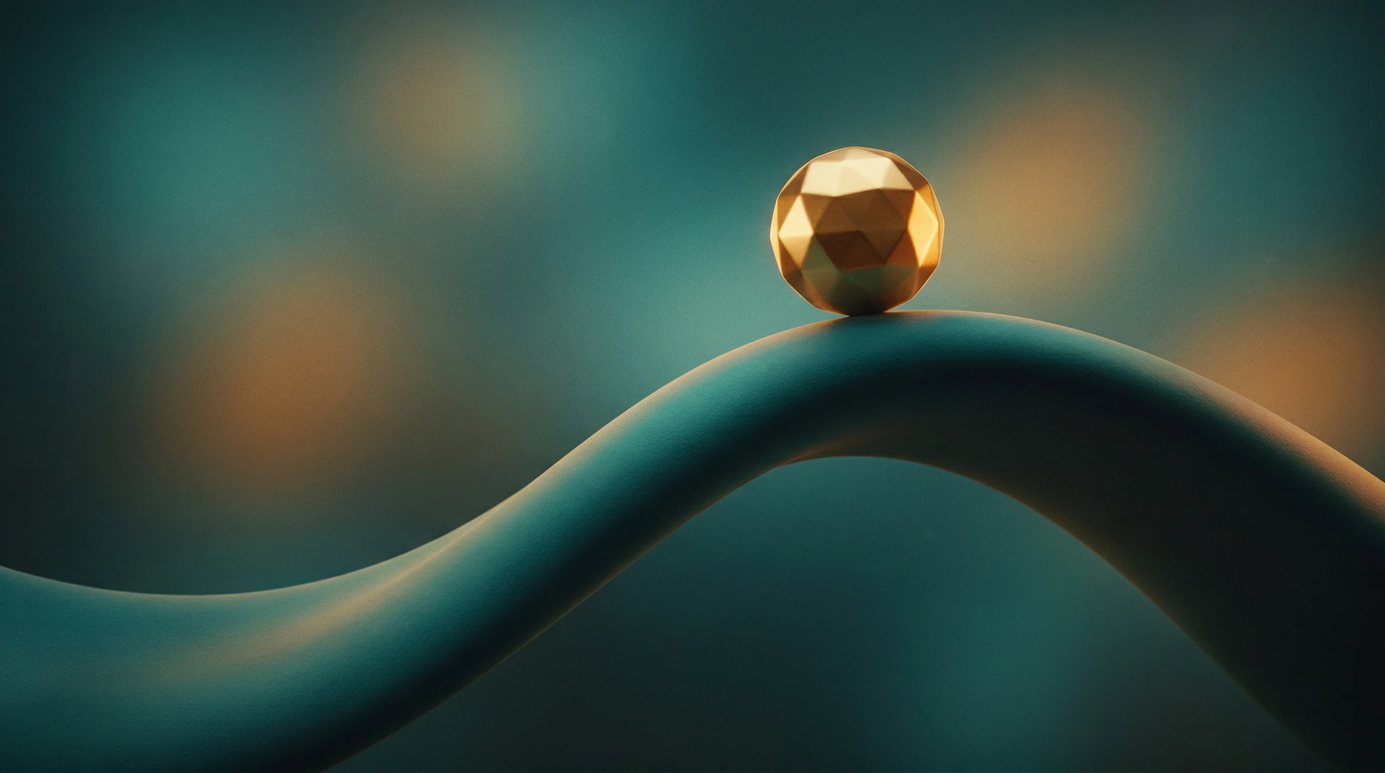 Digital illustration for article section "Content Section 3" in "Treeline Raises $25M Series A Led by a16z for AI-Powered IT Platform" - A solitary, polished golden geometric sphere smoothly riding the crest of an elegant, minimalist upw...