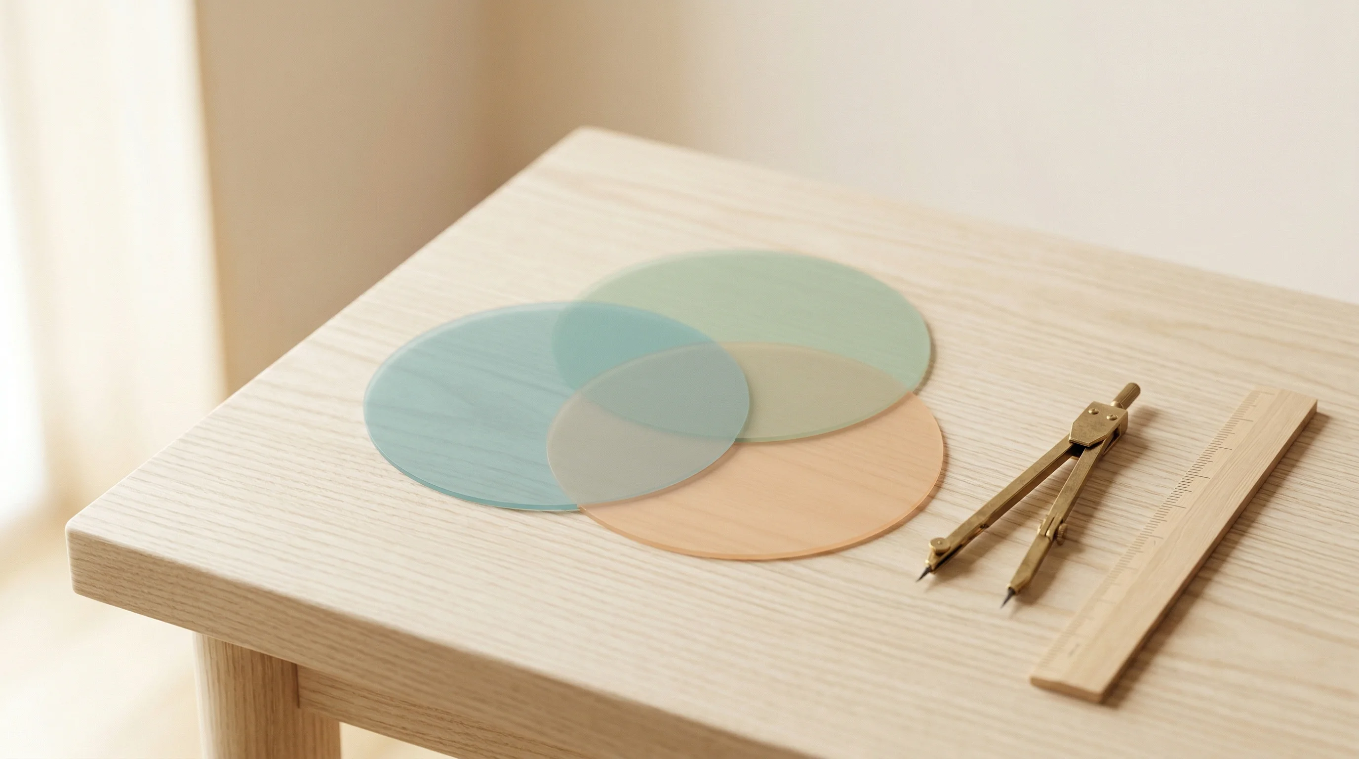 Digital illustration for article section "The Strategic Calculus" in "Climate-Health Tech Unlocks $300M+ in Equity-Free Funding" - A minimalist and conceptual still life representing the strategic calculus of overlapping climate-he...