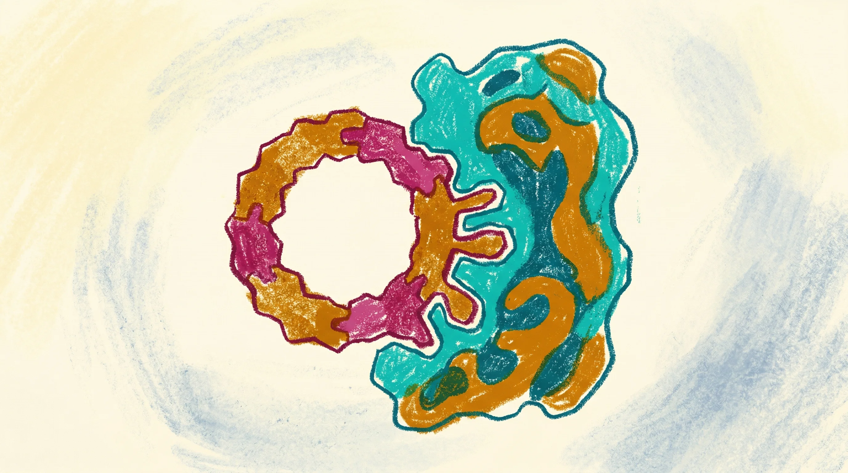 Digital illustration for article section "The Broader Peptide Surge" in "Syneron Bio Raises $150M Series B for AI-Driven Peptide Drugs" - A clean, minimal conceptual illustration of a stylized, ring-shaped macrocyclic peptide molecule ele...